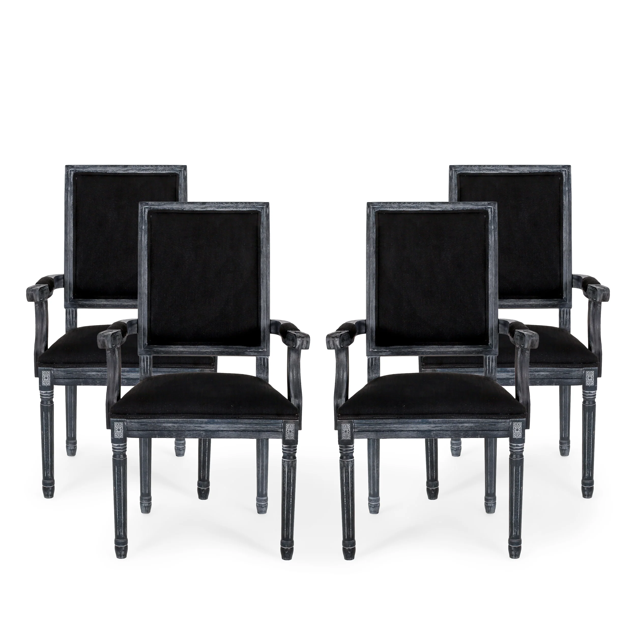 Ashlyn French Country Fabric Upholstered Wood Dining Chairs, Set of 4 - furnishings
