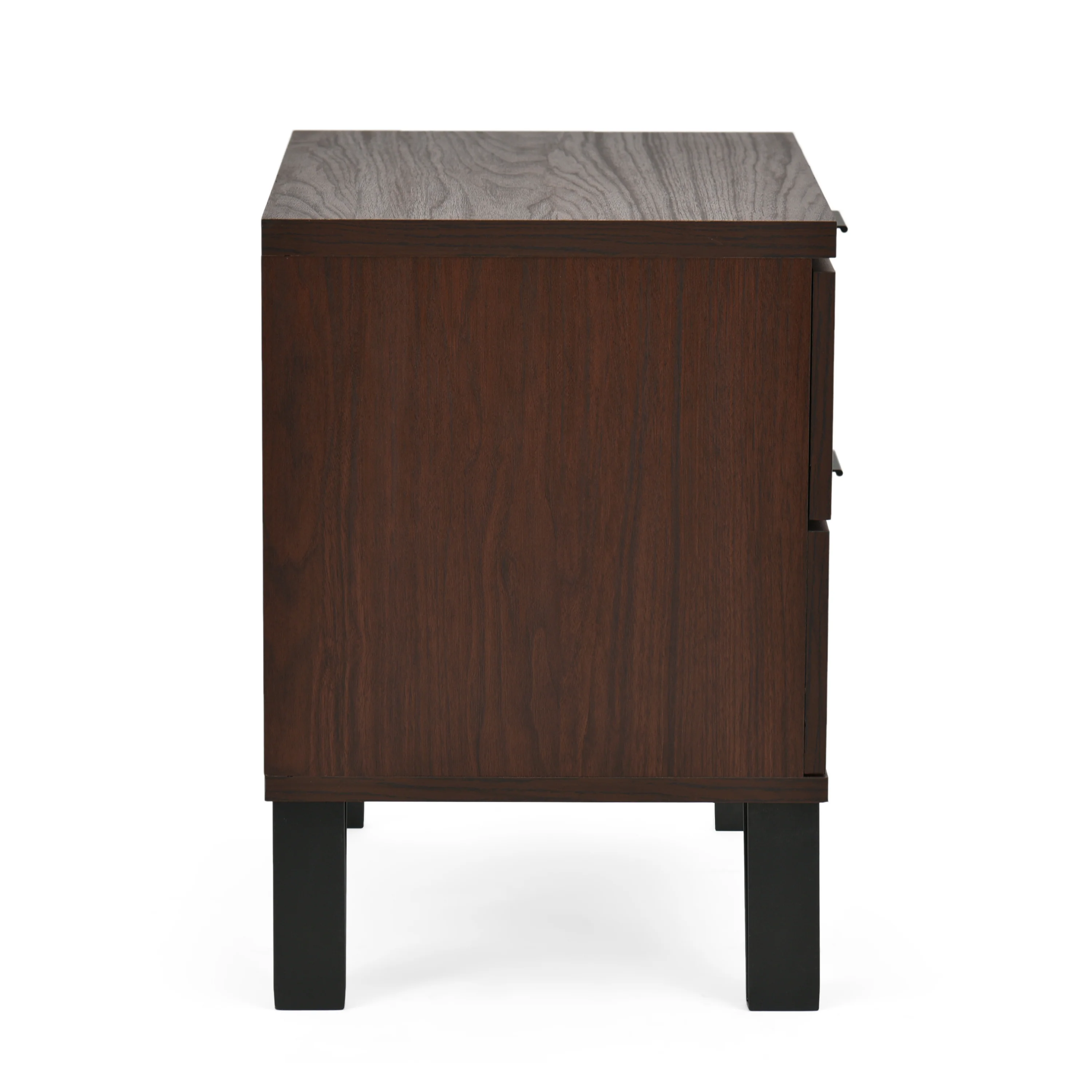 Demijen Modern Industrial 2 Drawer Wide Nightstand, Walnut and Matte Black - furnishings