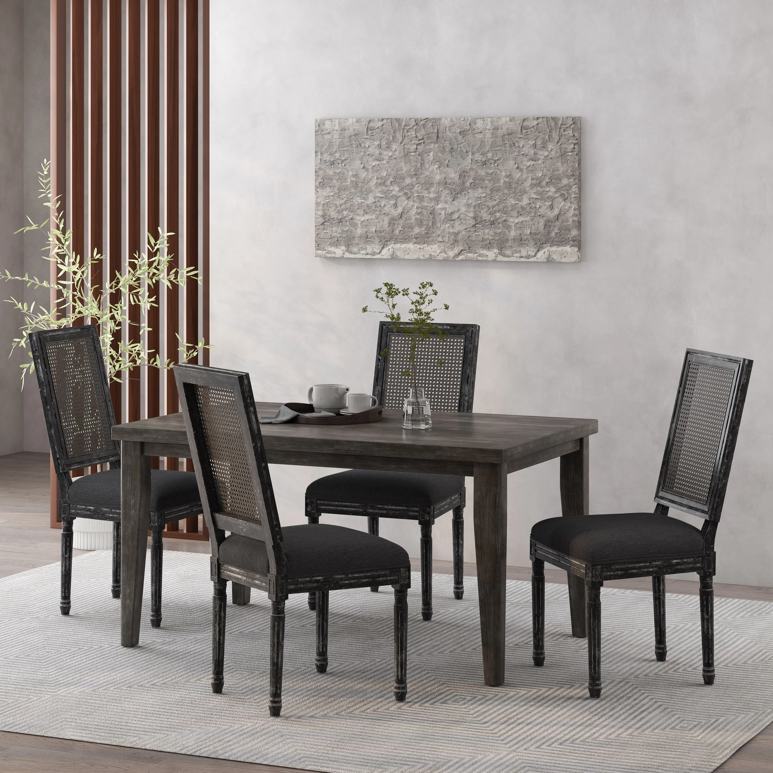 Brownell French Country Wood and Cane Upholstered Dining Chair, Set of 4 - furnishings