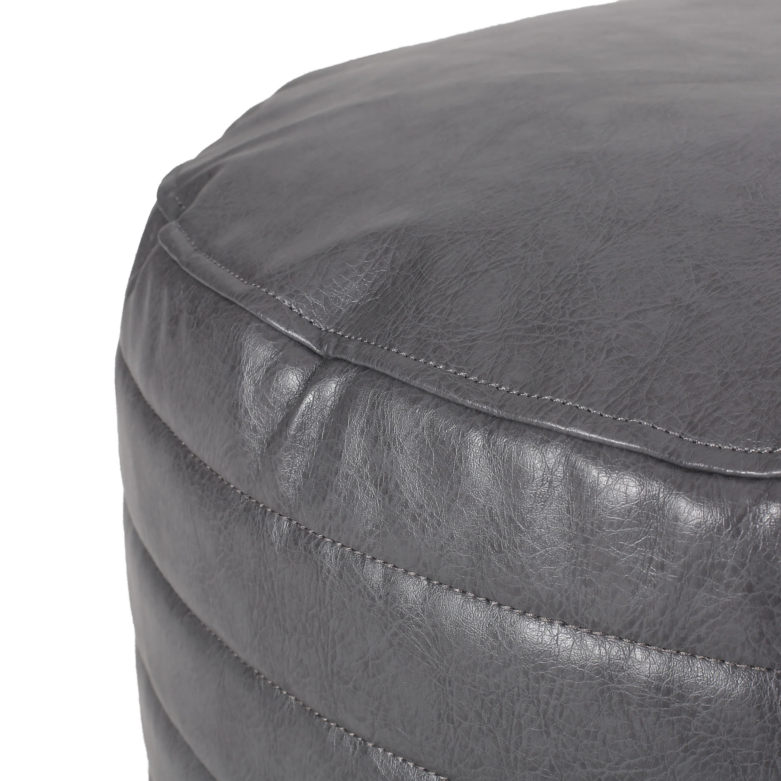 Conrail Contemporary Faux Leather Channel Stitch Pouf - furnishings
