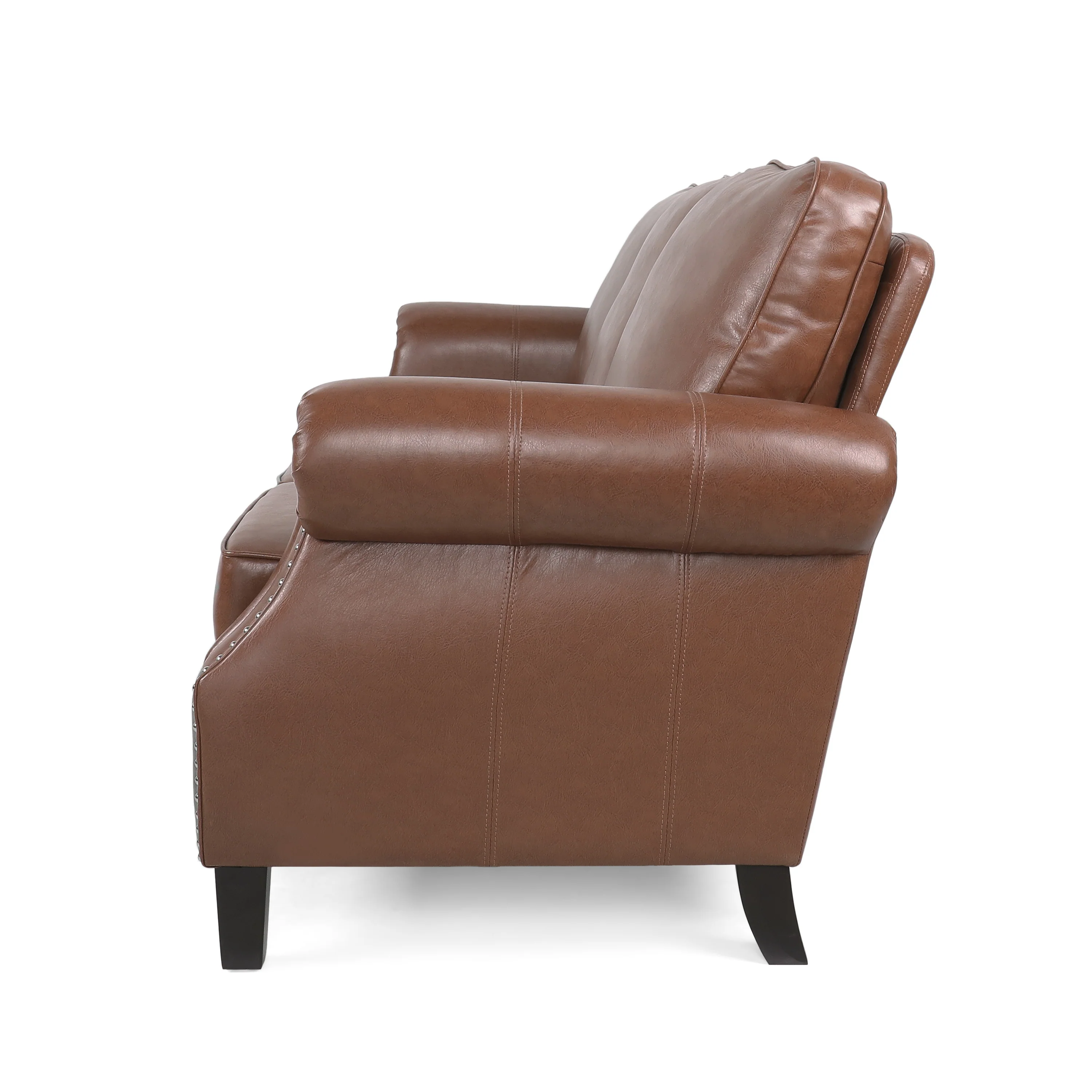 Burkehaven Contemporary Faux Leather 3 Seater Sofa with Nailhead Trim - furnishings