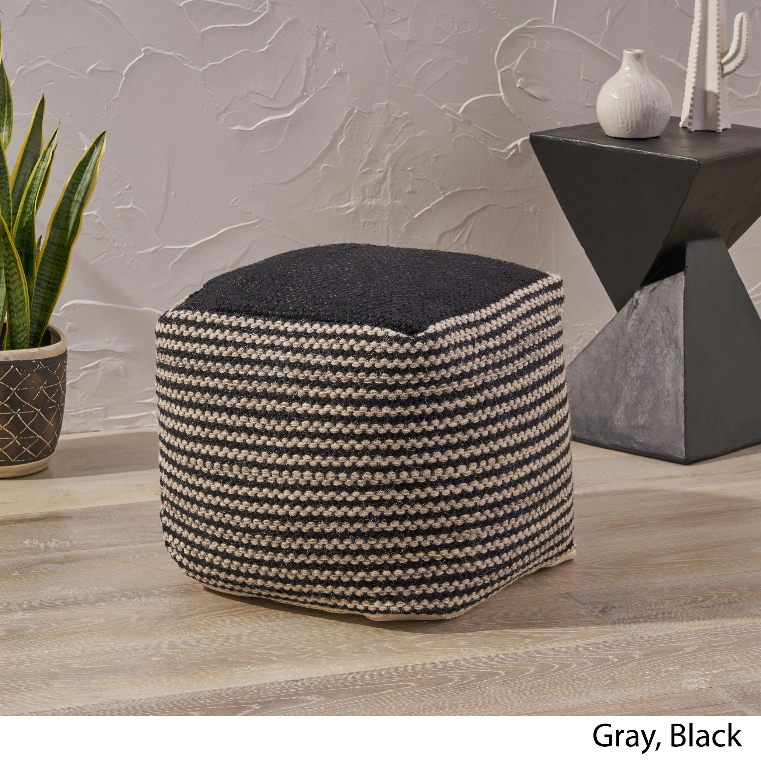 Allyssa Boho Wool and Cotton Ottoman Pouf - furnishings