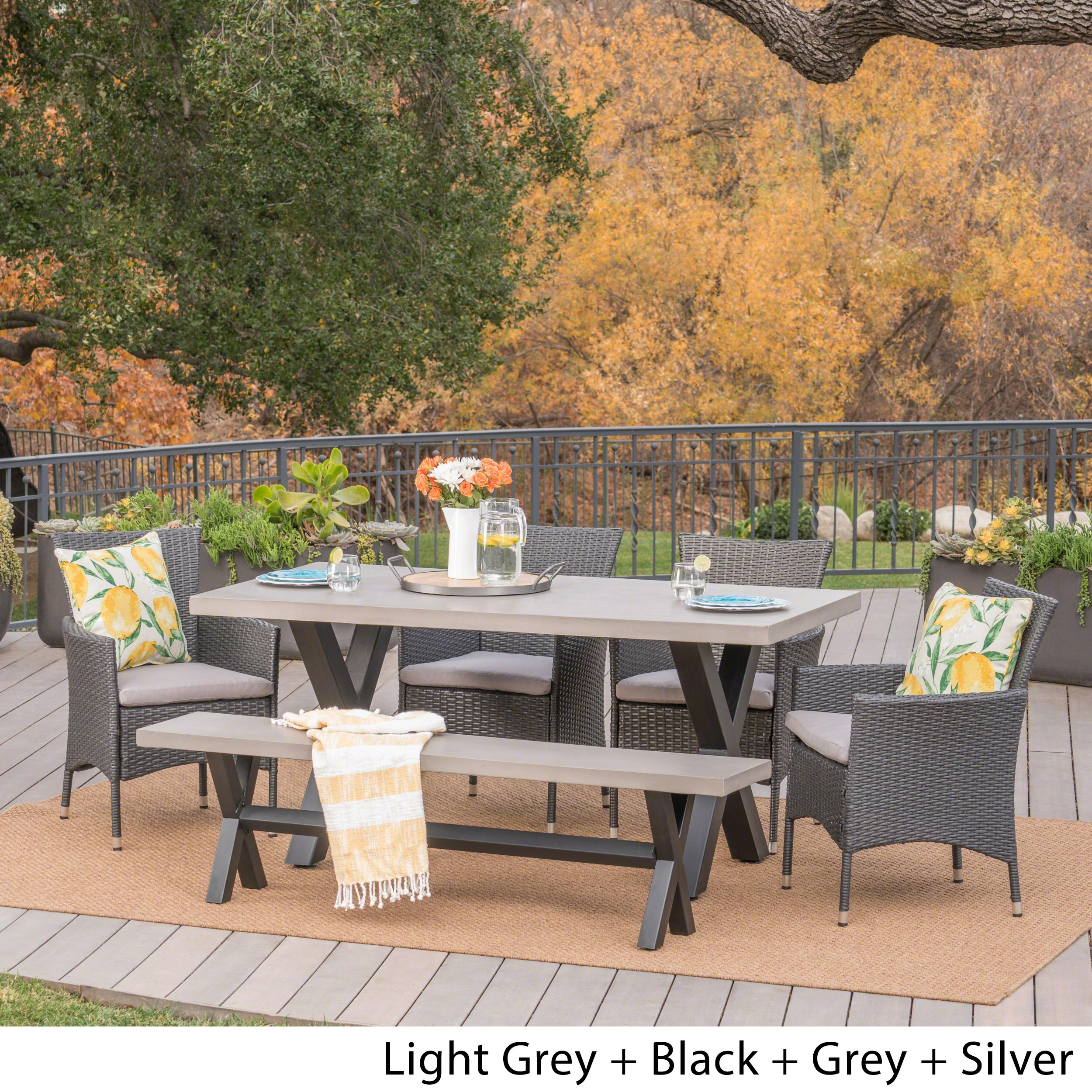 Jaston Outdoor 6 Piece Grey Wicker Dining Set - furnishings