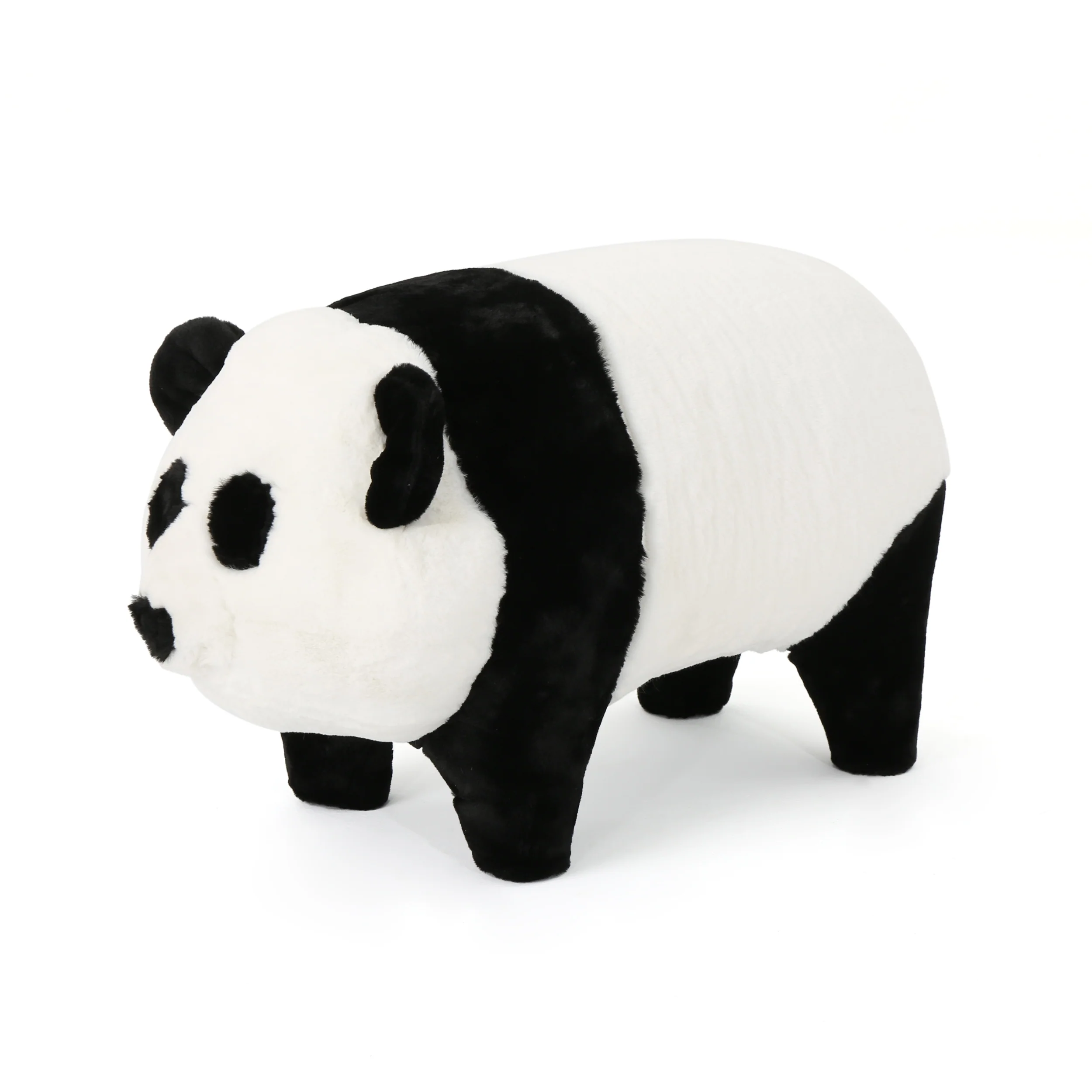 Jom Kid's White and Black Furry Panda Ottoman - furnishings