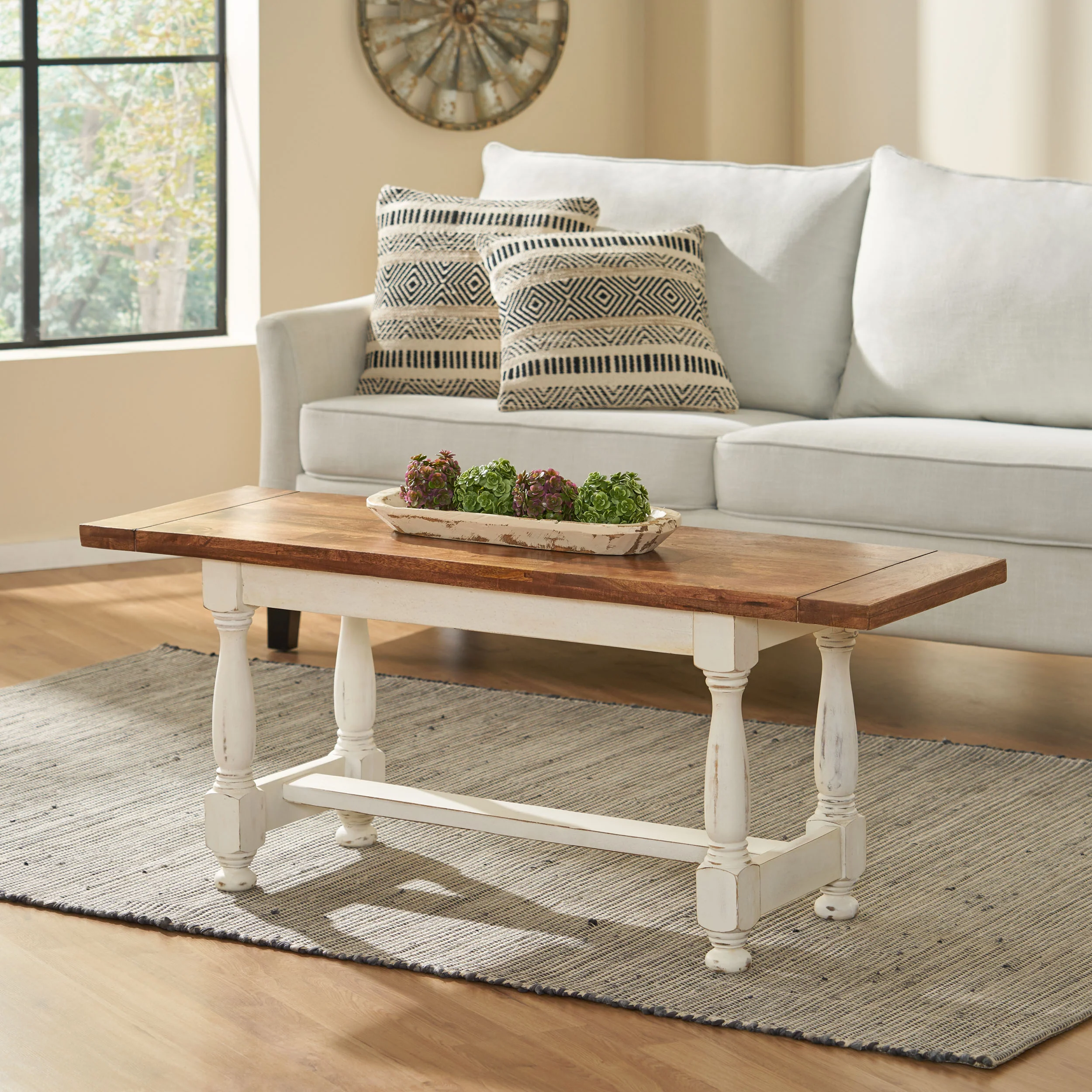 Floretta Handcrafted Rustic 2 Toned Mango Wood Coffee Table - furnishings