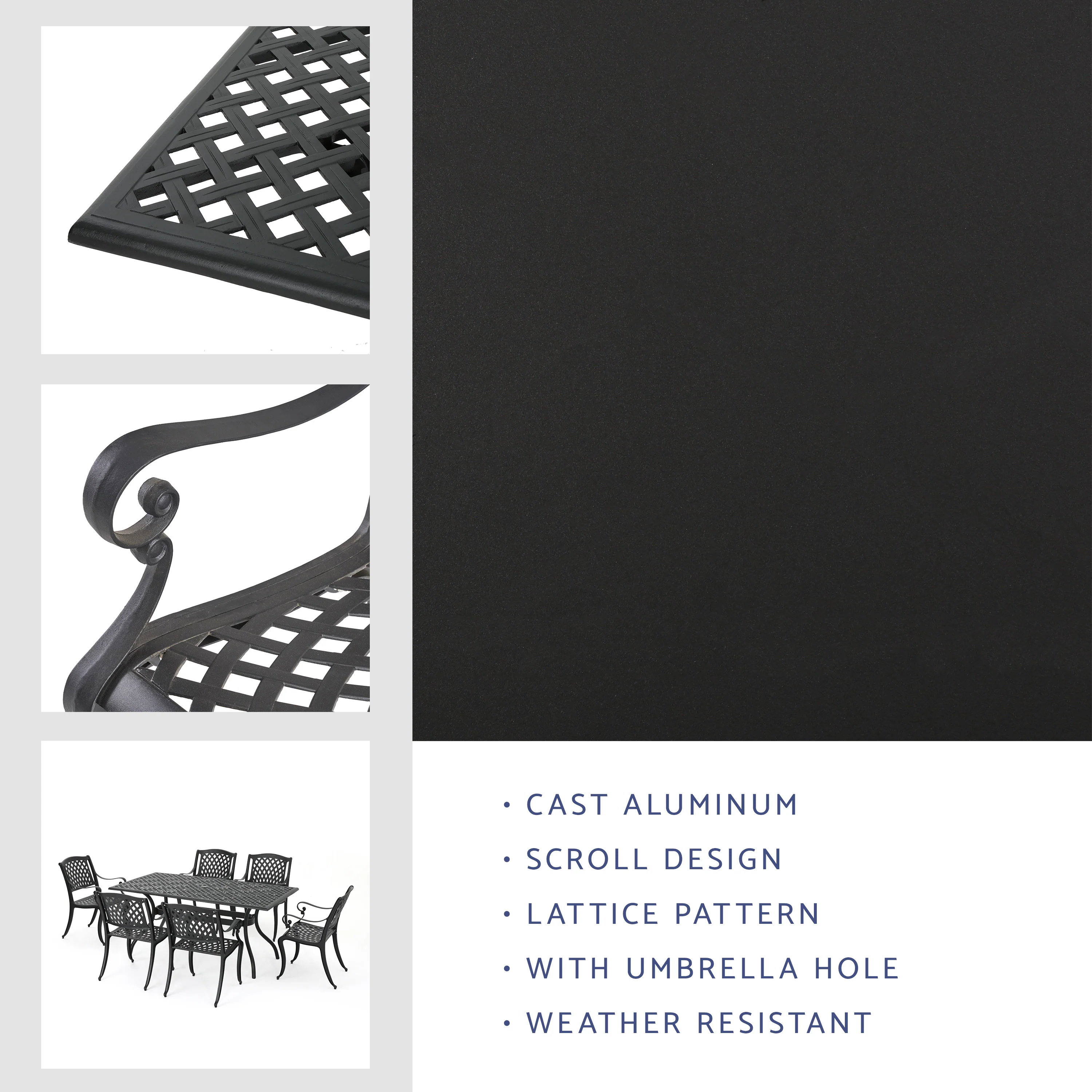 Marietta 7-piece Black Cast Aluminum Outdoor Dining Set - furnishings