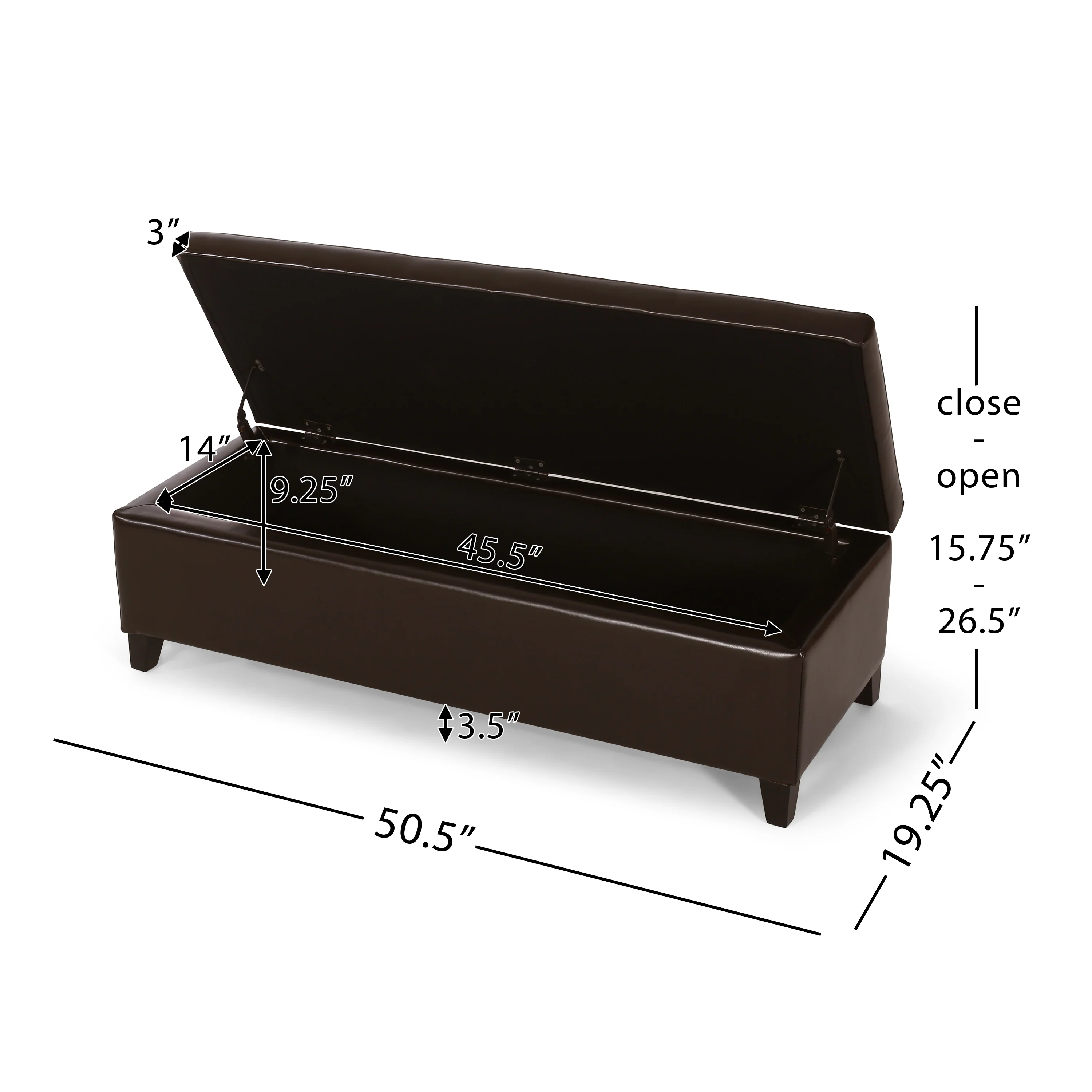 Stratford Leather Storage Ottoman Bench - furnishings
