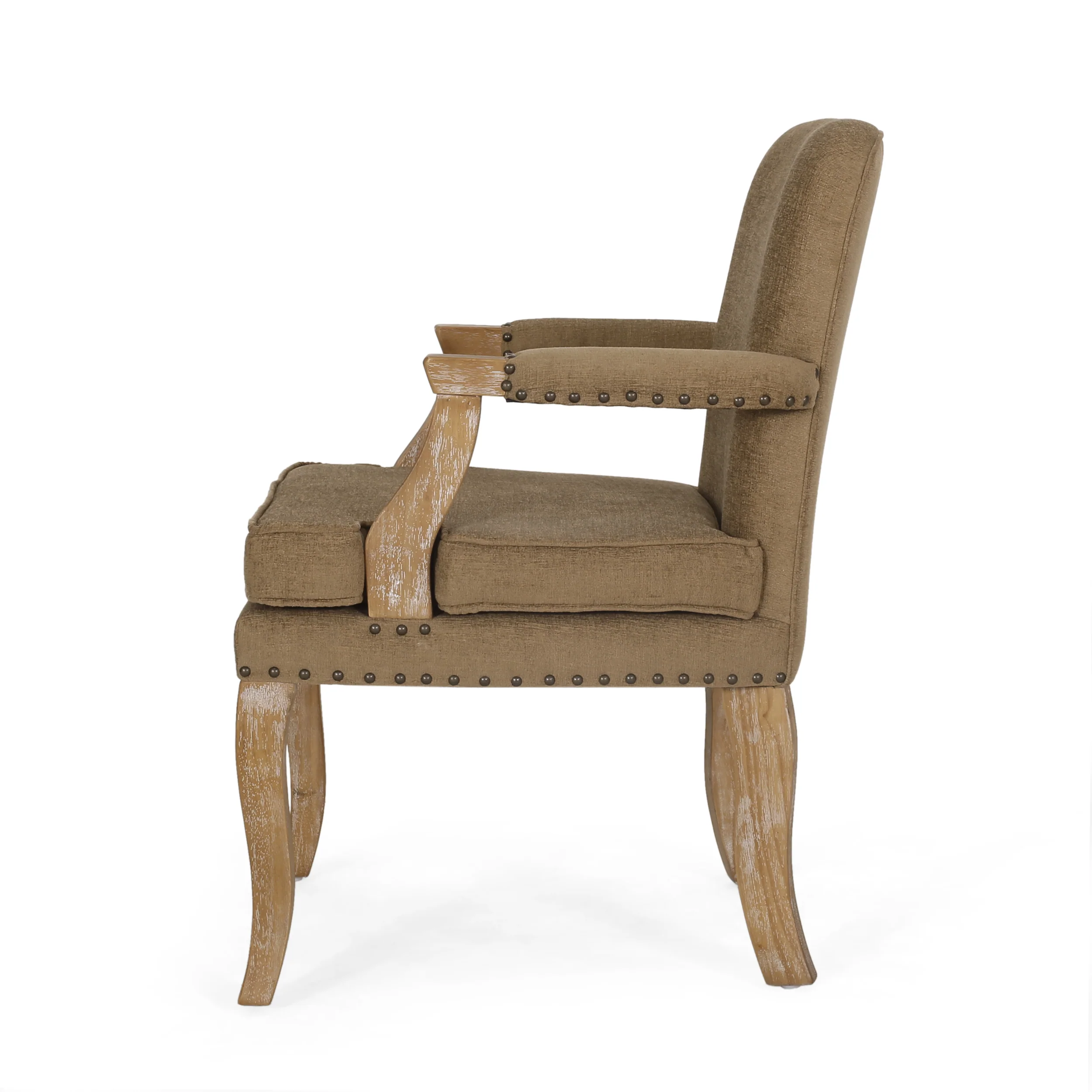 Tim French Country Upholstered Dining Arm Chair with Nailhead Trim - furnishings