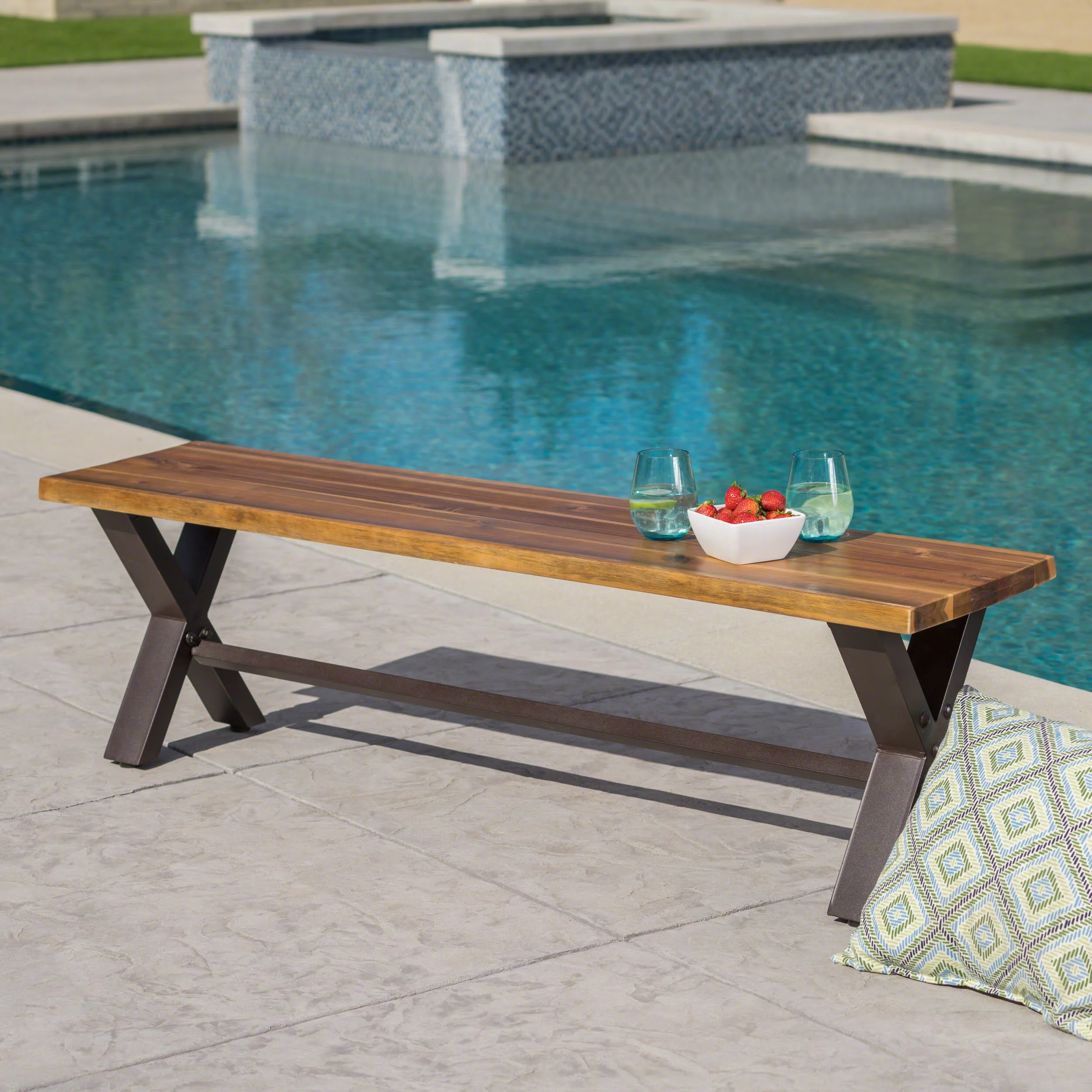 Sanil Outdoor Teak Finished Acacia Wood Dining Bench - furnishings