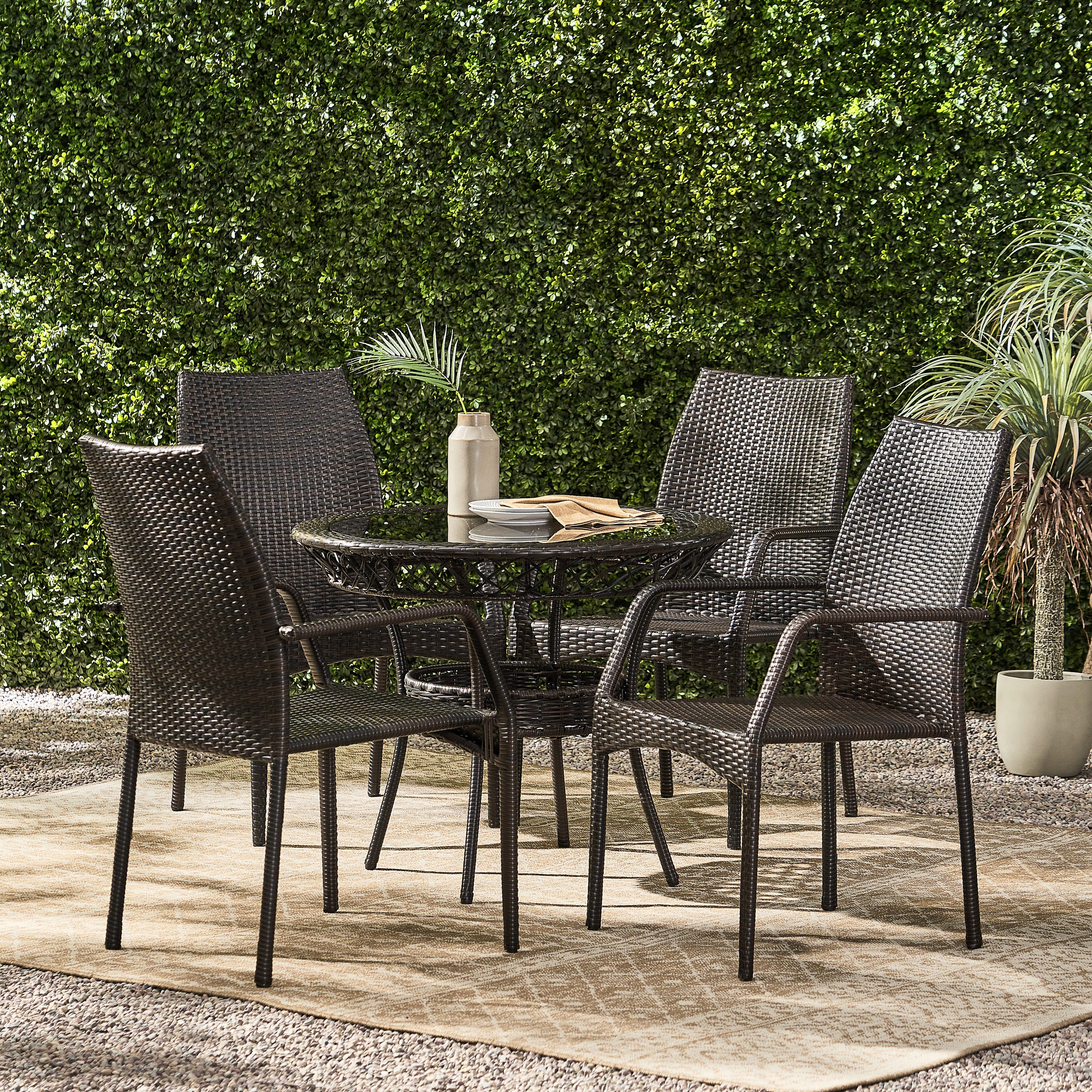 Michael Outdoor Multibrown Wicker  5pc Dining Set - furnishings