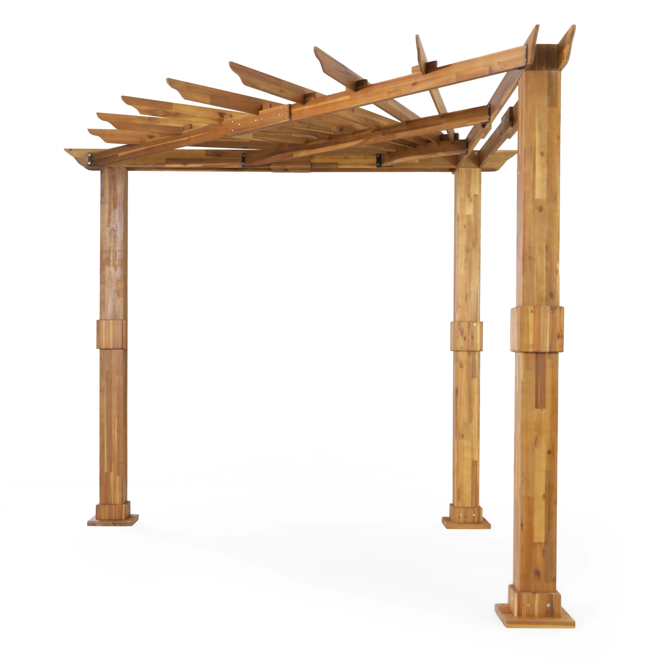 Cardan Outdoor Acacia Wood Triangle Pergola, Teak and Black - furnishings