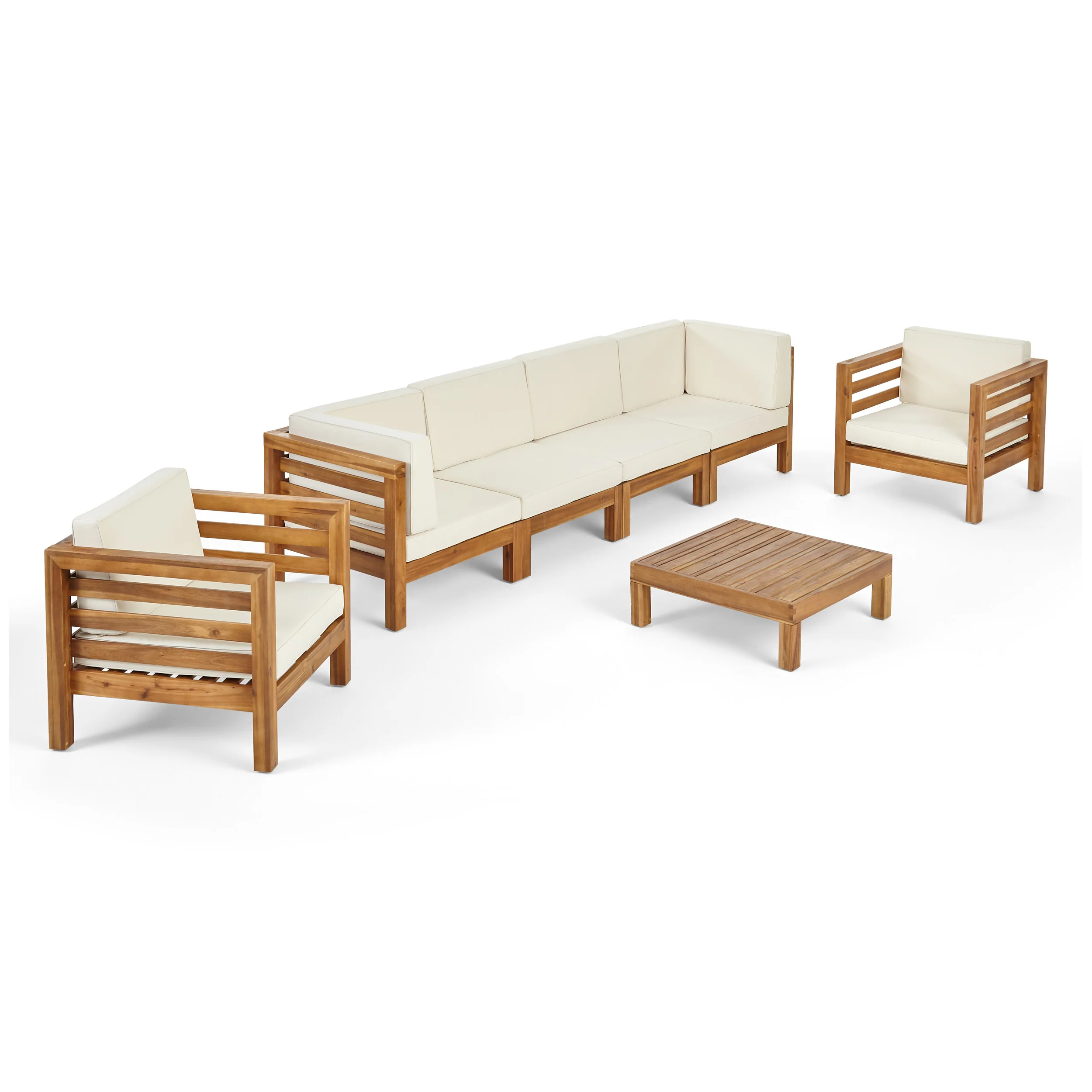 Emma Outdoor 6 Seater Acacia Wood Sofa Chat Set - furnishings