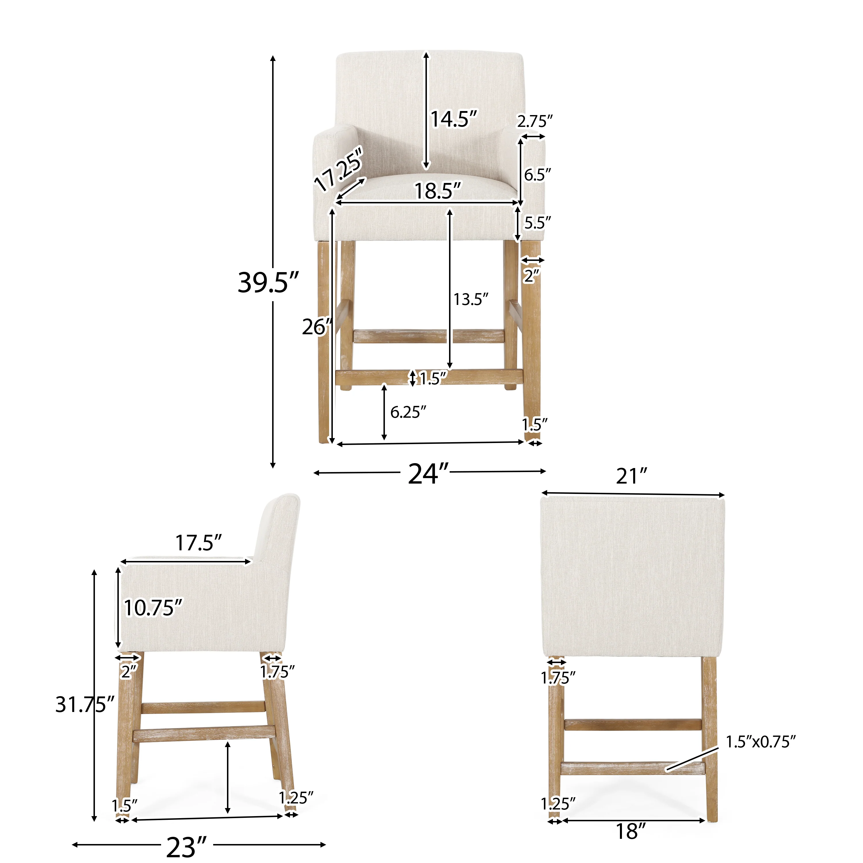 Chaparral Contemporary Fabric Upholstered Wood 26 inch Counter Stool - furnishings