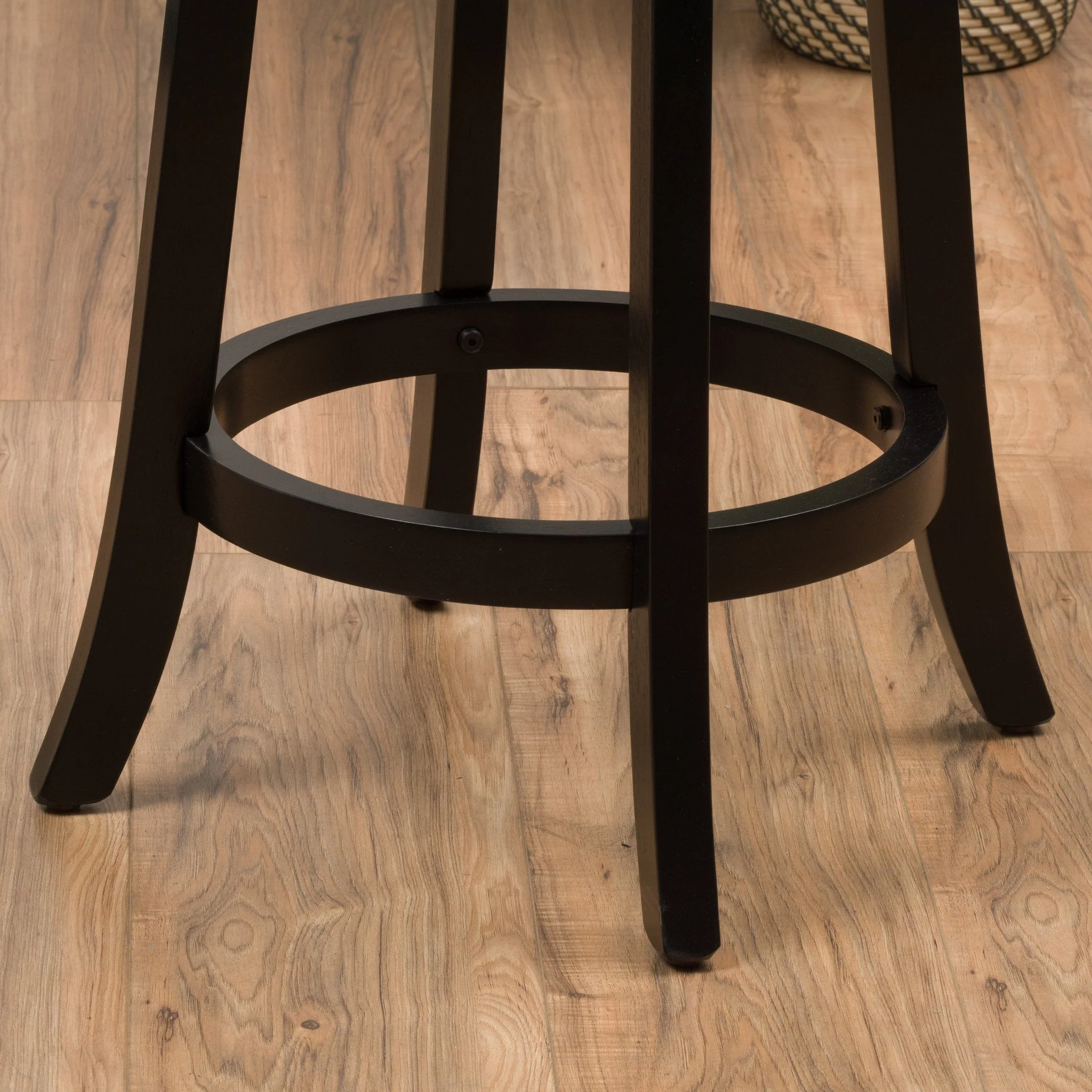 Traditional Upholstered Espresso Leather Swivel Backed Barstool with Wood Frame - furnishings