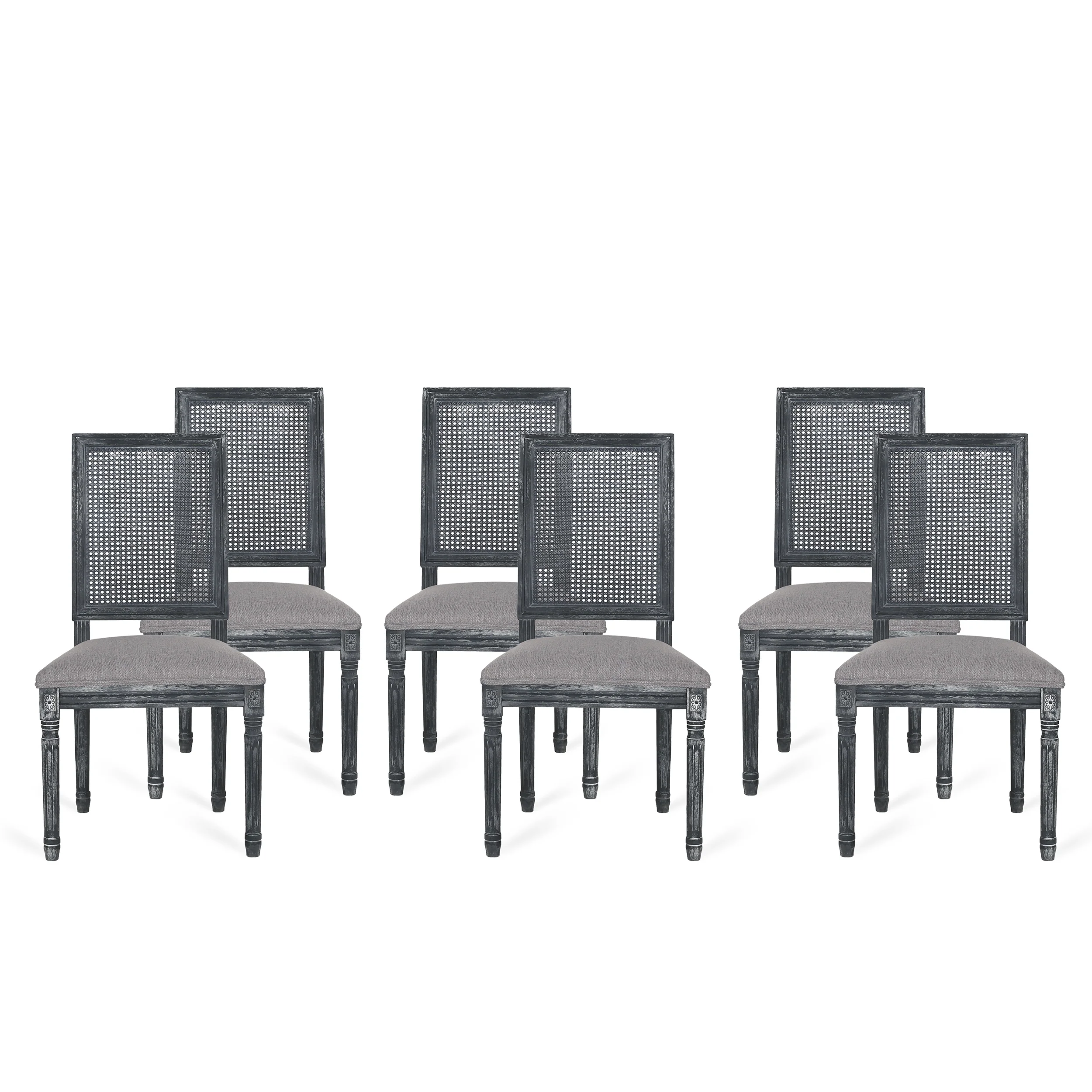 Brownell French Country Wood and Cane Upholstered Dining Chair (Set of 6) - furnishings