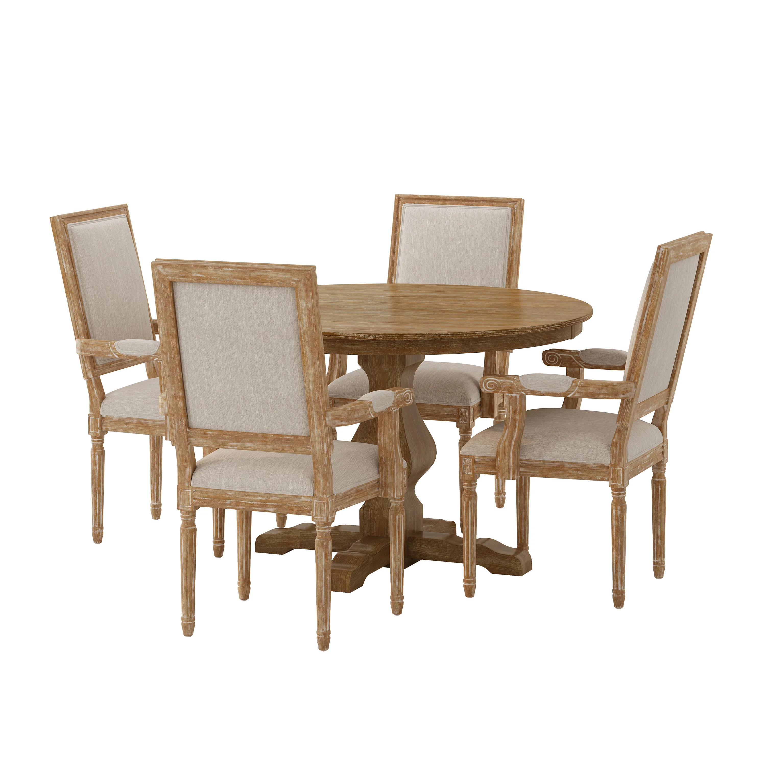 Joretta French Country Fabric Upholstered Wood 5 Piece Circular Dining Set - furnishings