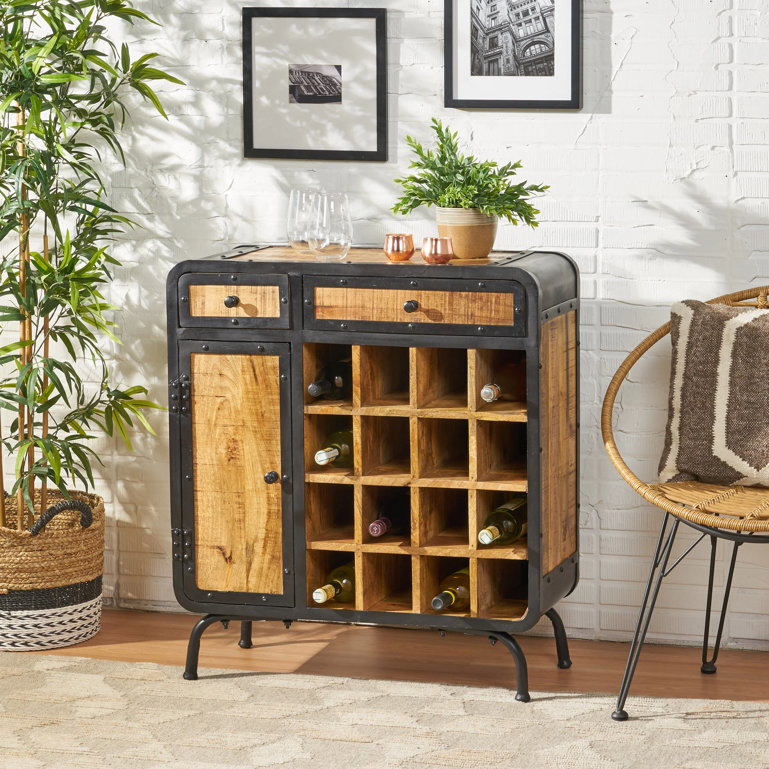 Spring Industrial Design Wine Rack Bar Cabinet - furnishings