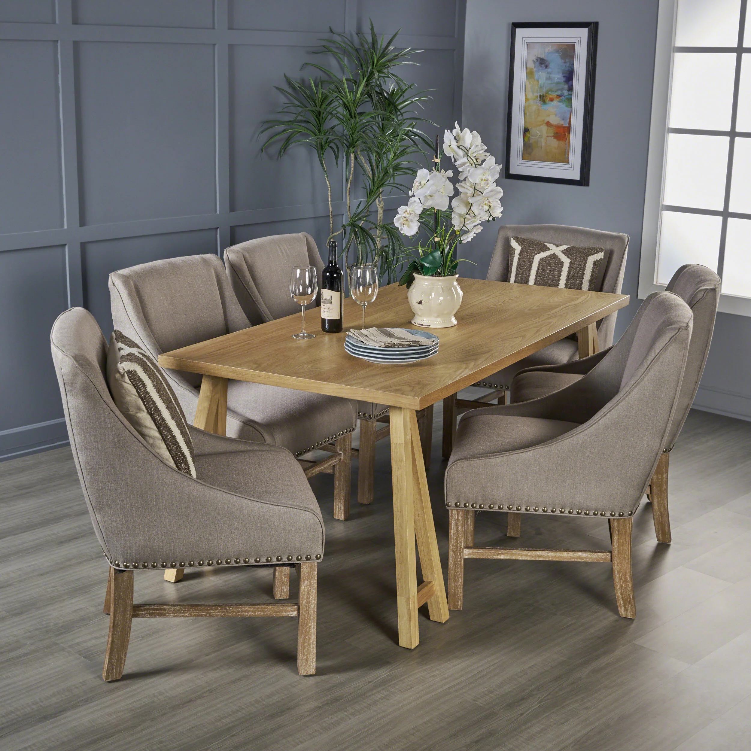 Sarrave Farmhouse 7 Piece Wood Dining Set - furnishings