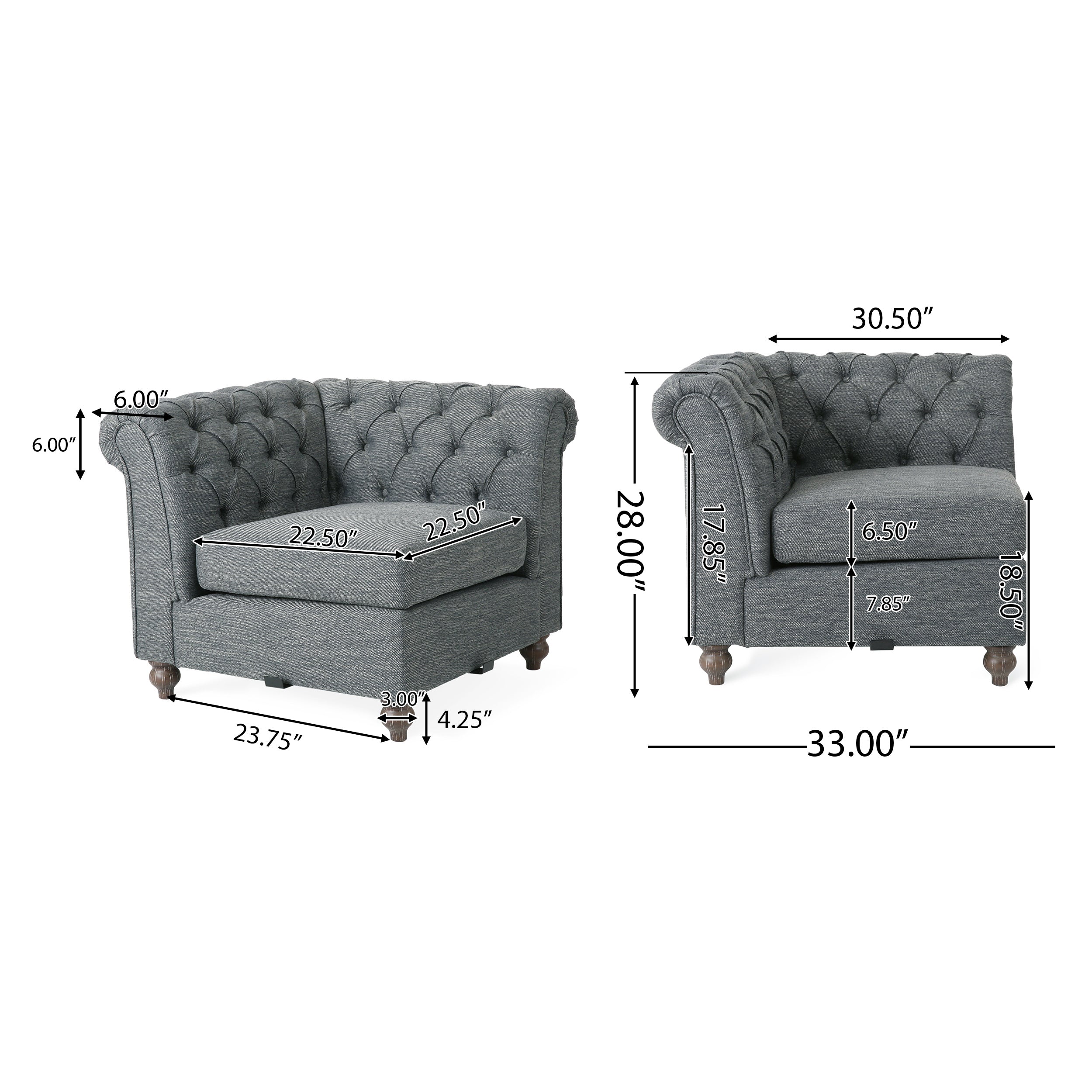 Alejandro Chesterfield Tufted Fabric 5 Seater Sectional Sofa with Nailhead Trim - furnishings