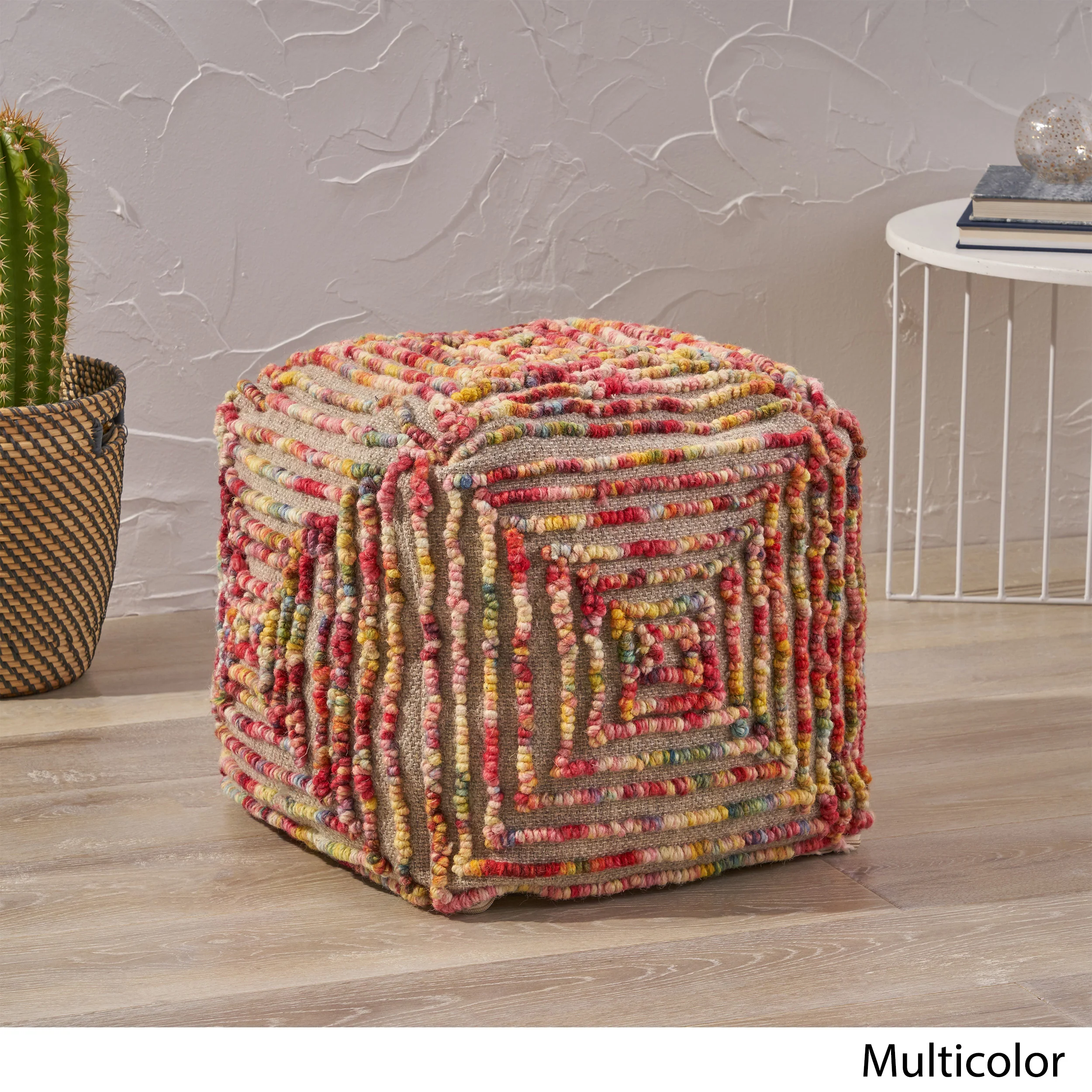 Jaylee Boho Wool Ottoman Pouf - furnishings