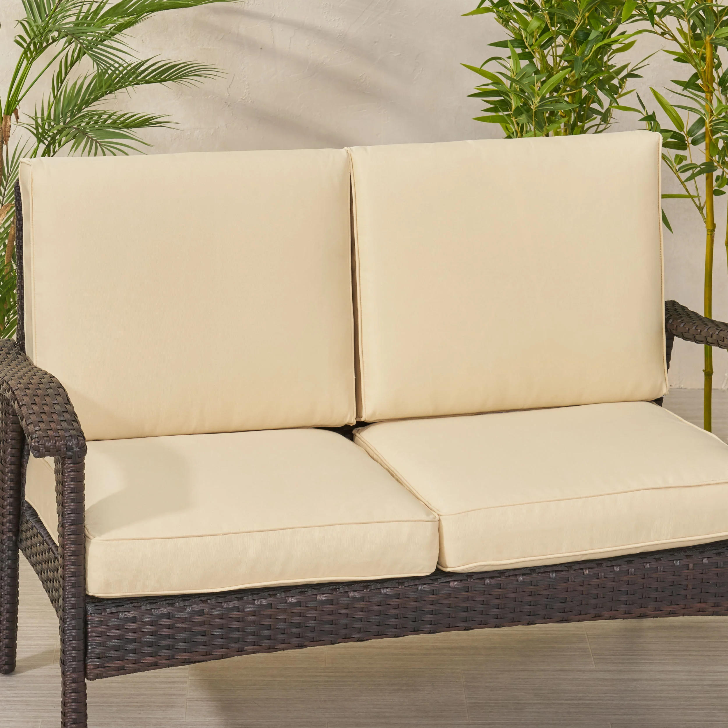 Atiyah Outdoor Water Resistant Fabric Loveseat Cushions with Piping - furnishings