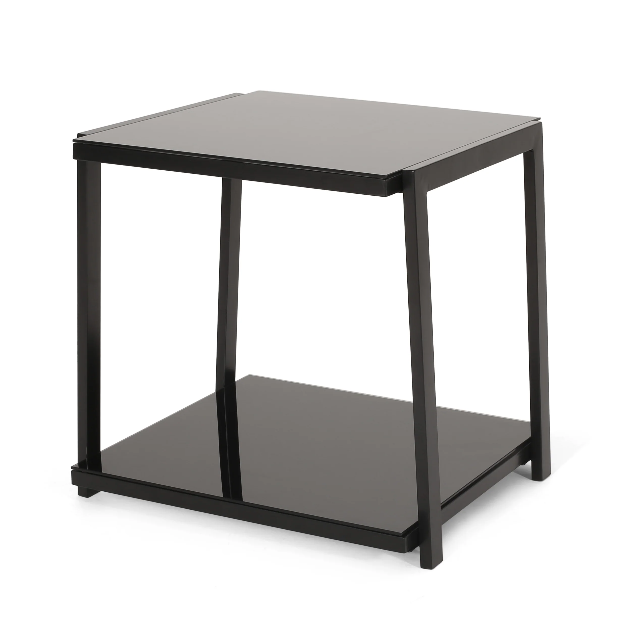 Tilley Modern Glass Top Side Table with Shelf, Black - furnishings