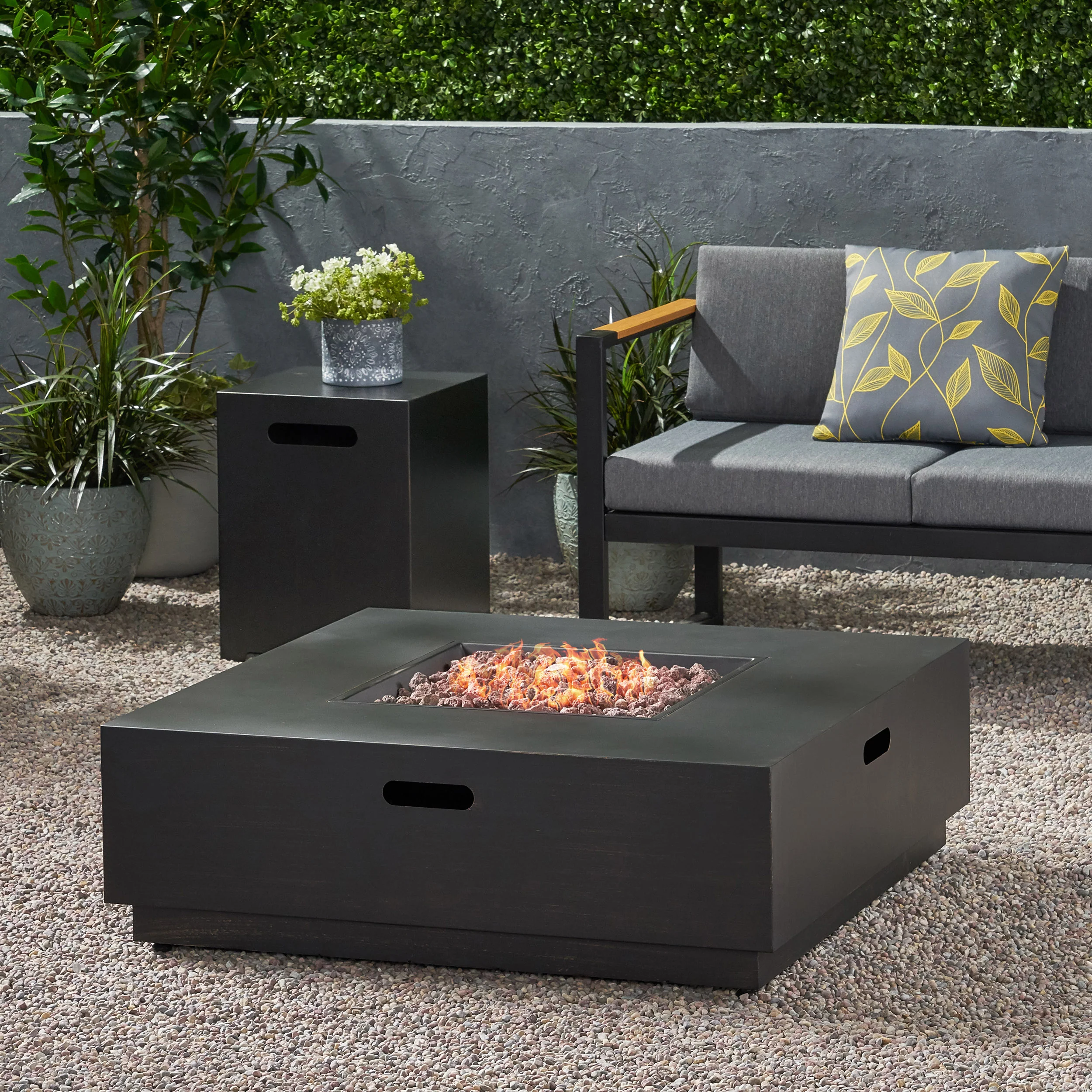 Jasmine Outdoor 40-Inch Square Fire Pit with Tank Holder - furnishings