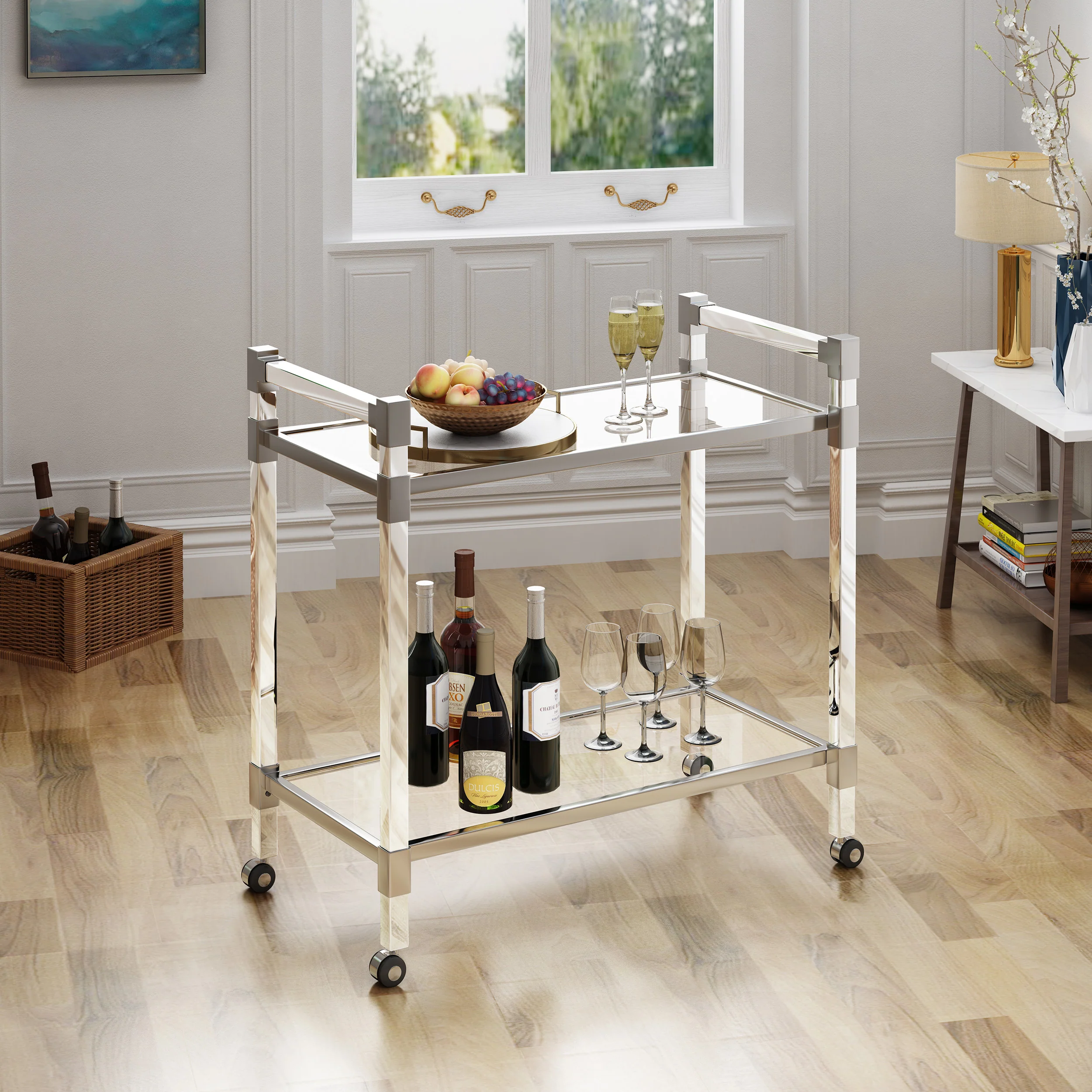 Hilary Modern Glass Bar Trolley - furnishings