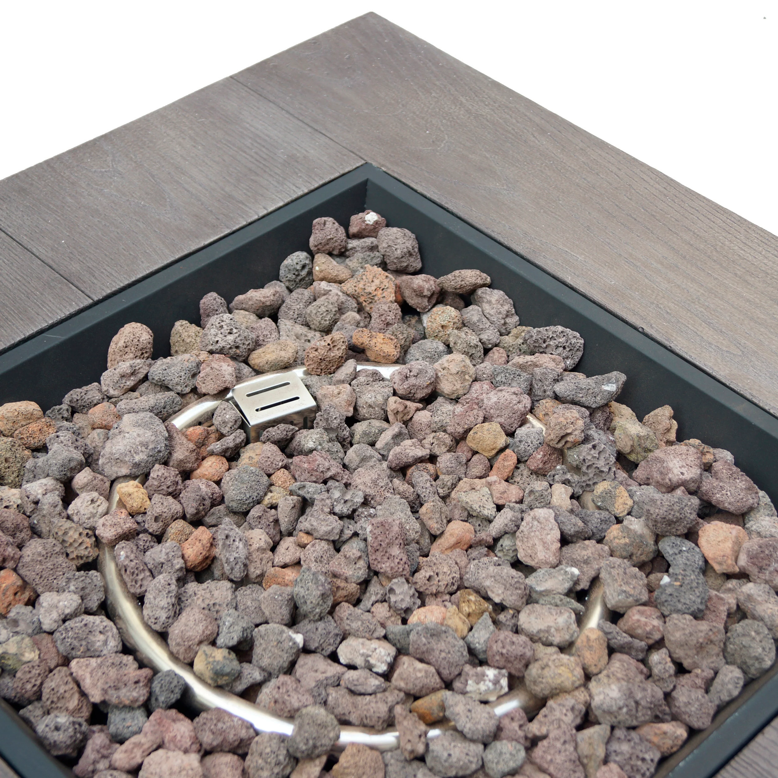 Ellesmere Outdoor Wood Patterned Square Gas Fire Pit - furnishings