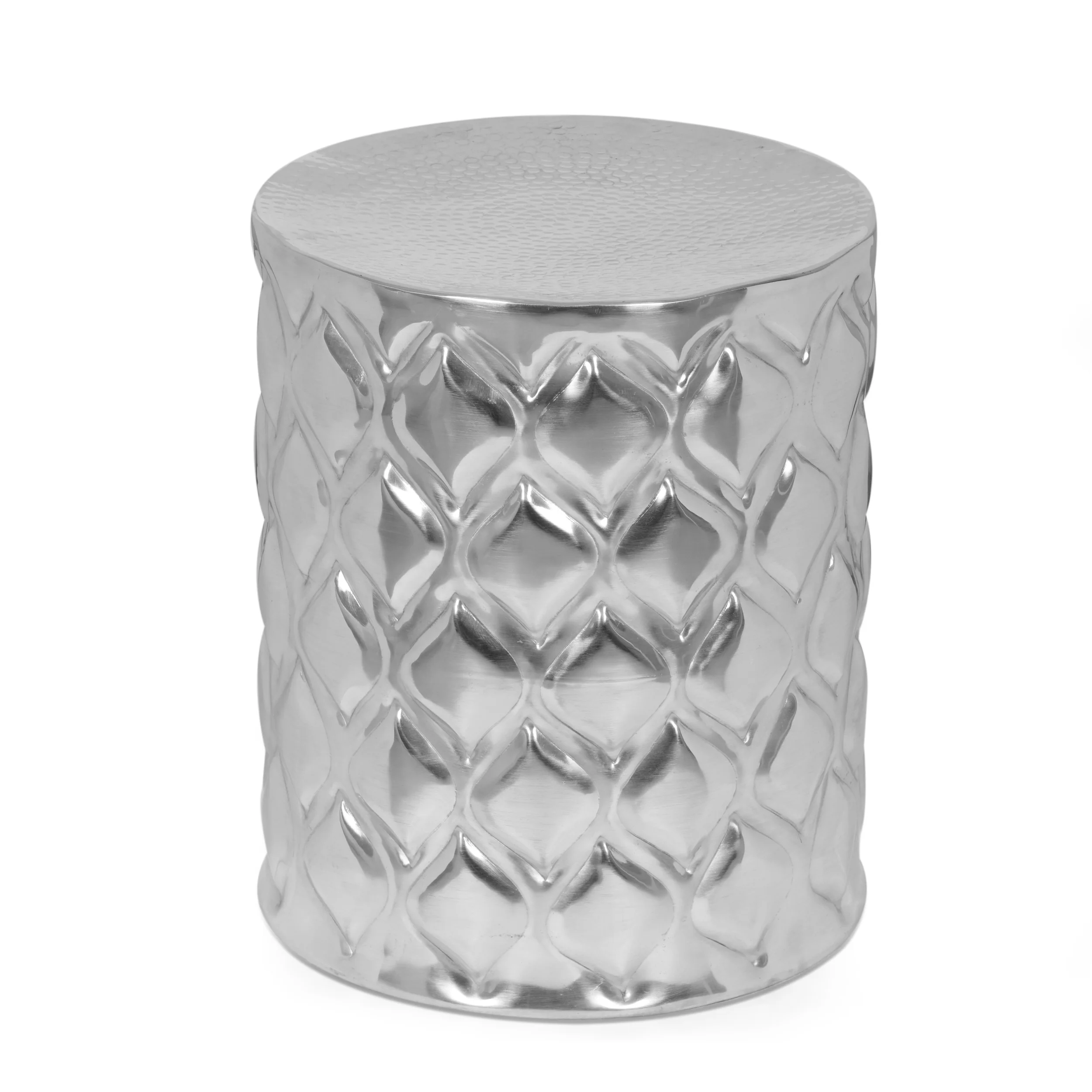 Selms Modern Glam Handcrafted Aluminum Ikat Side Table, Silver - furnishings