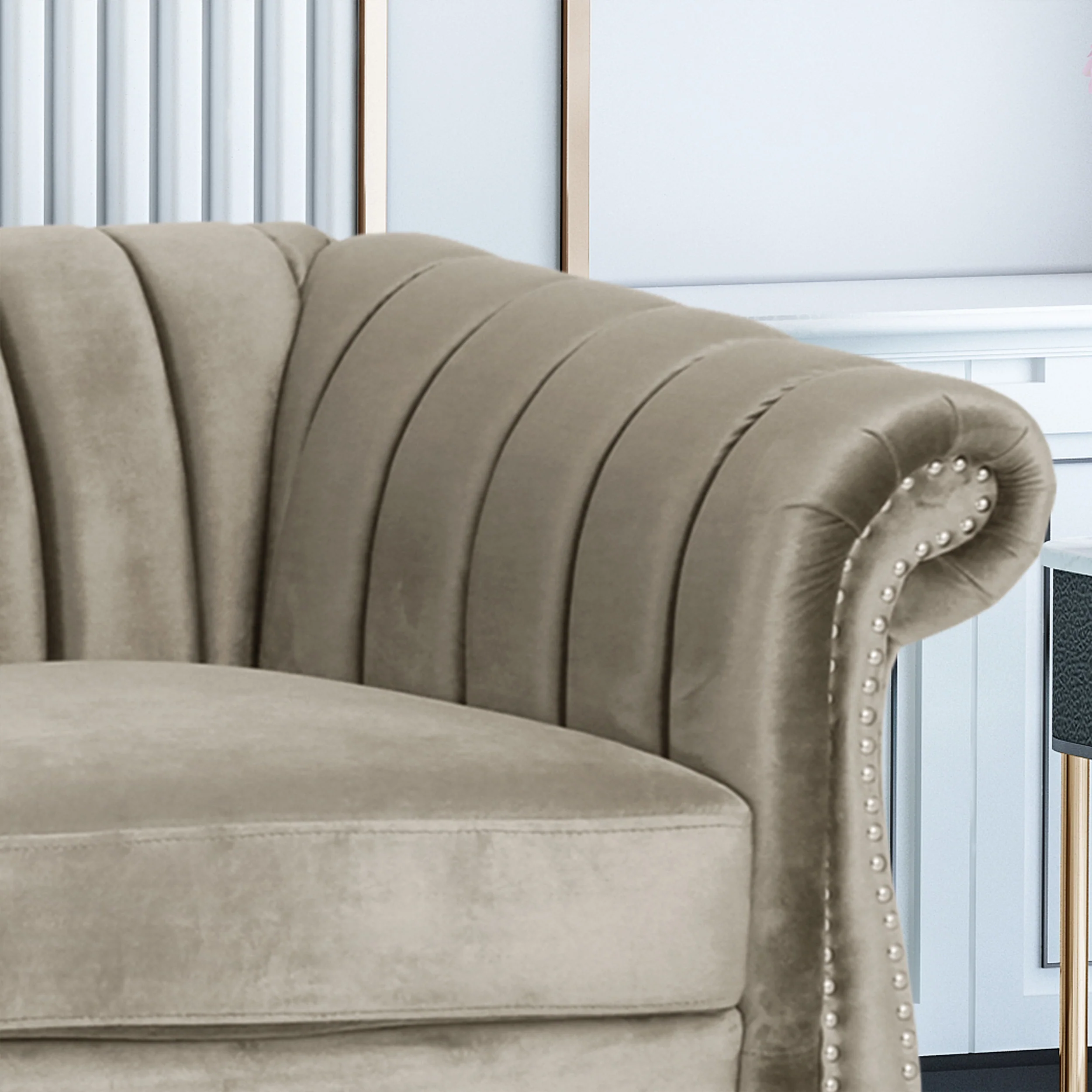 Olga Modern Glam Velvet 3 Seater Sofa, Umber and Dark Brown - furnishings