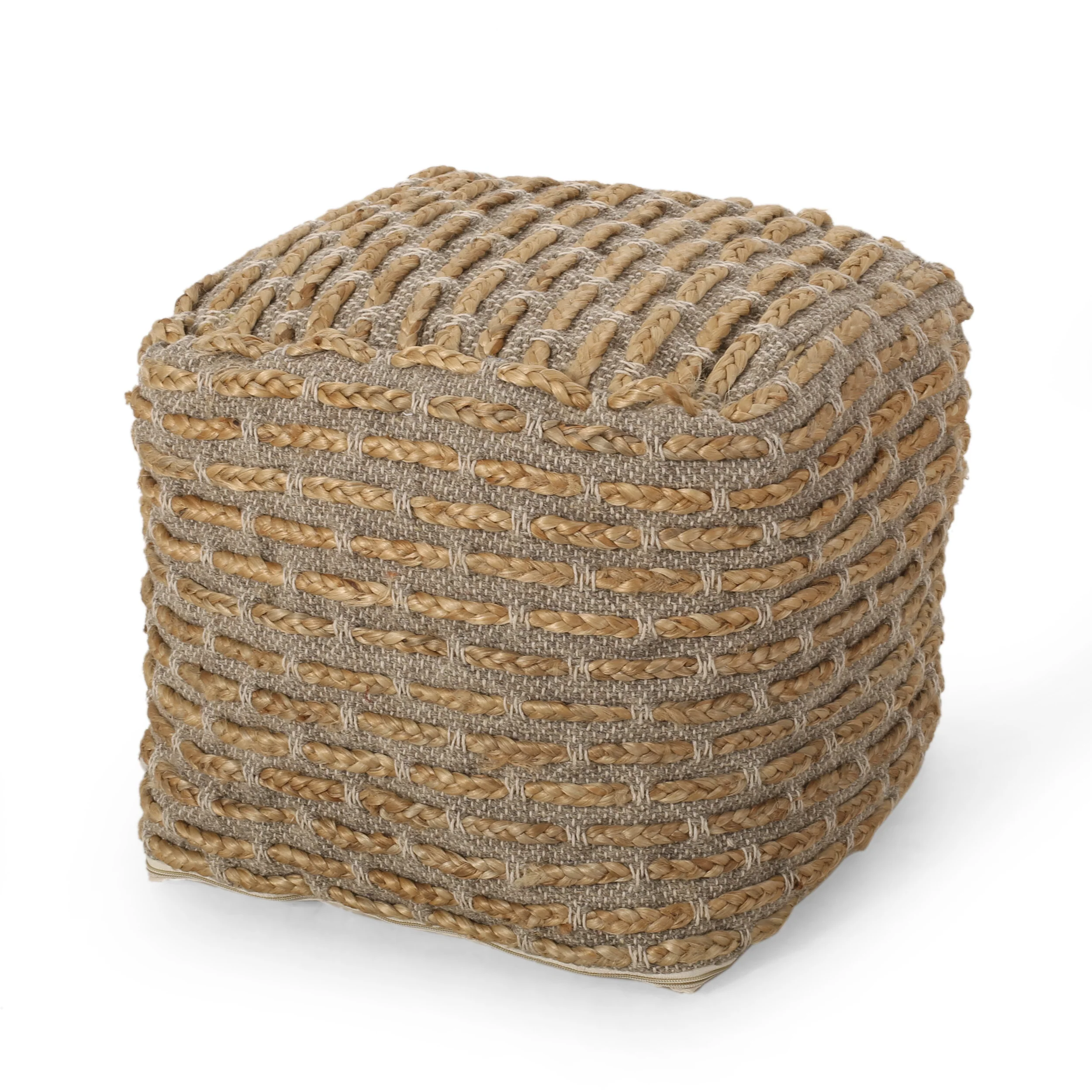 Berea Boho Handcrafted Fabric Cube Pouf, Natural - furnishings