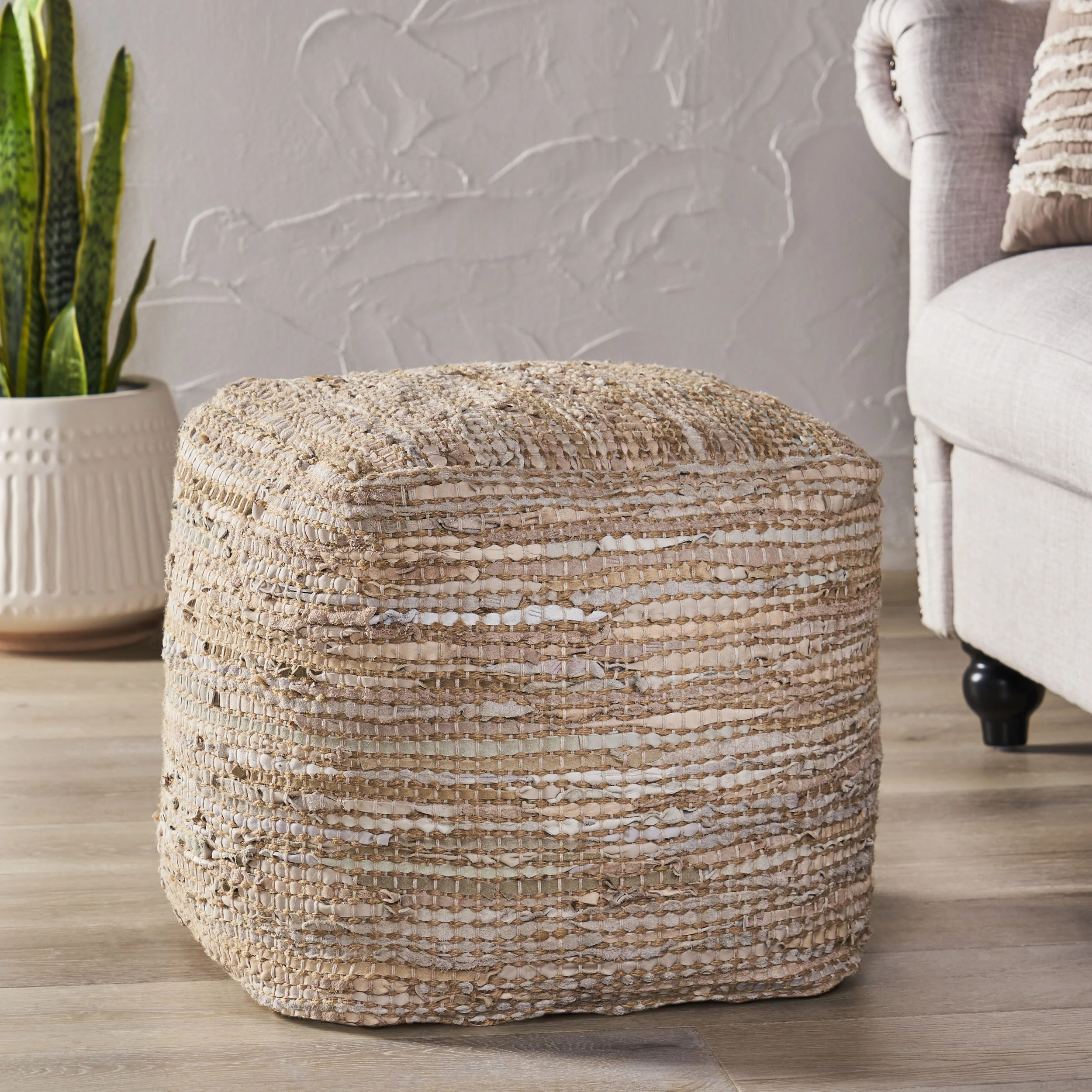 Glencoe Boho Handcrafted Fabric Cube Pouf - furnishings