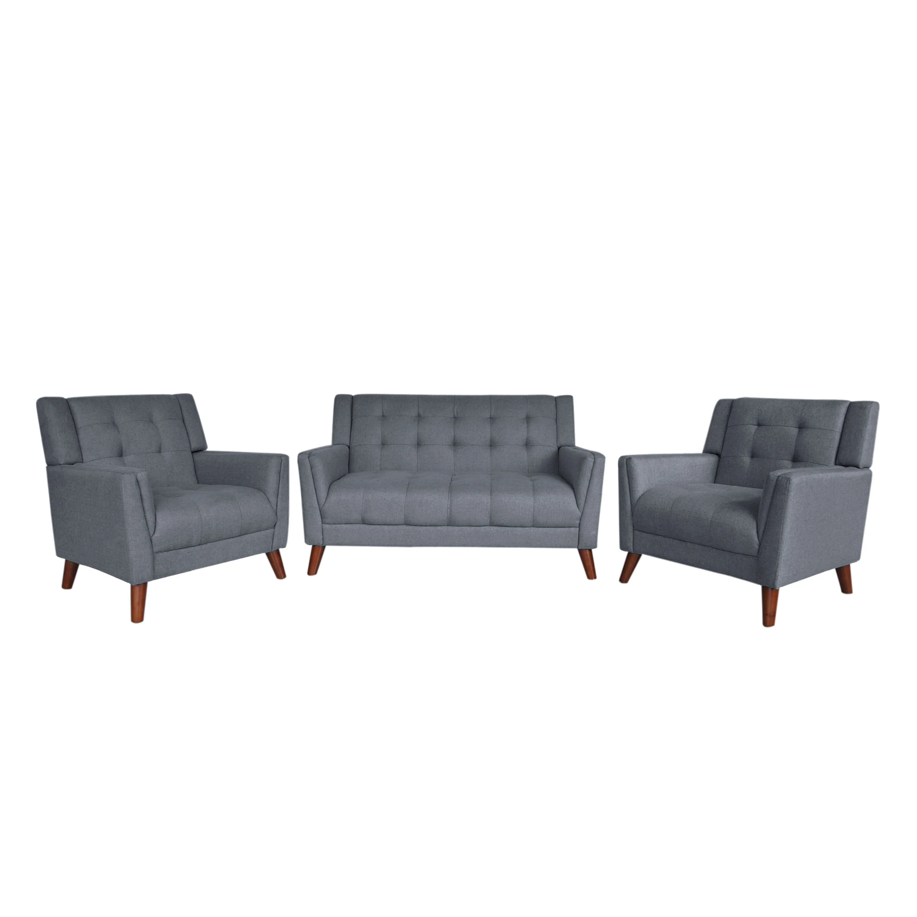 Evelyn Mid Century Modern 3-Piece Chairs & Loveseat Fabric Living Room Set - furnishings