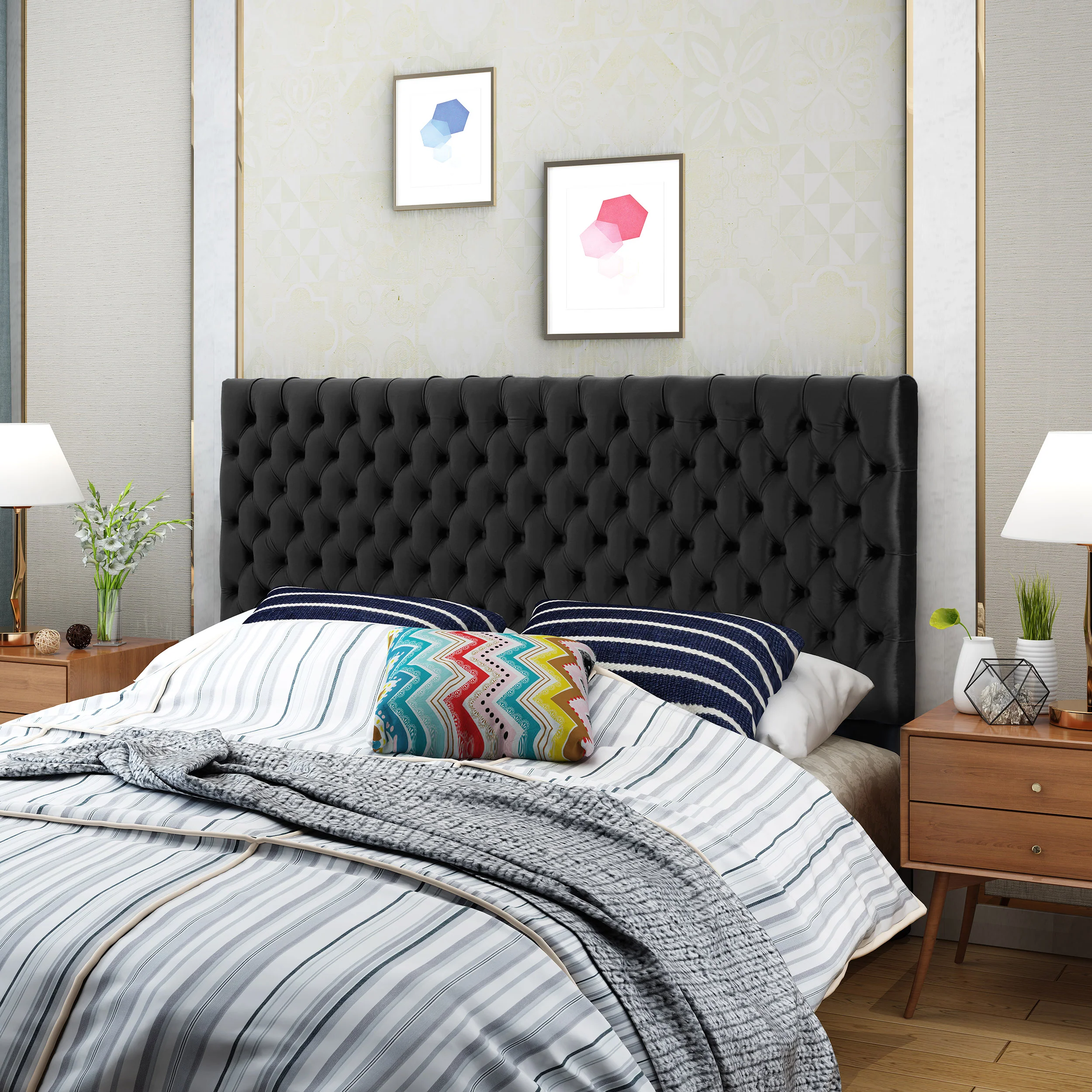 Jezebel Tufted King/ Cal King New Velvet Headboard - furnishings