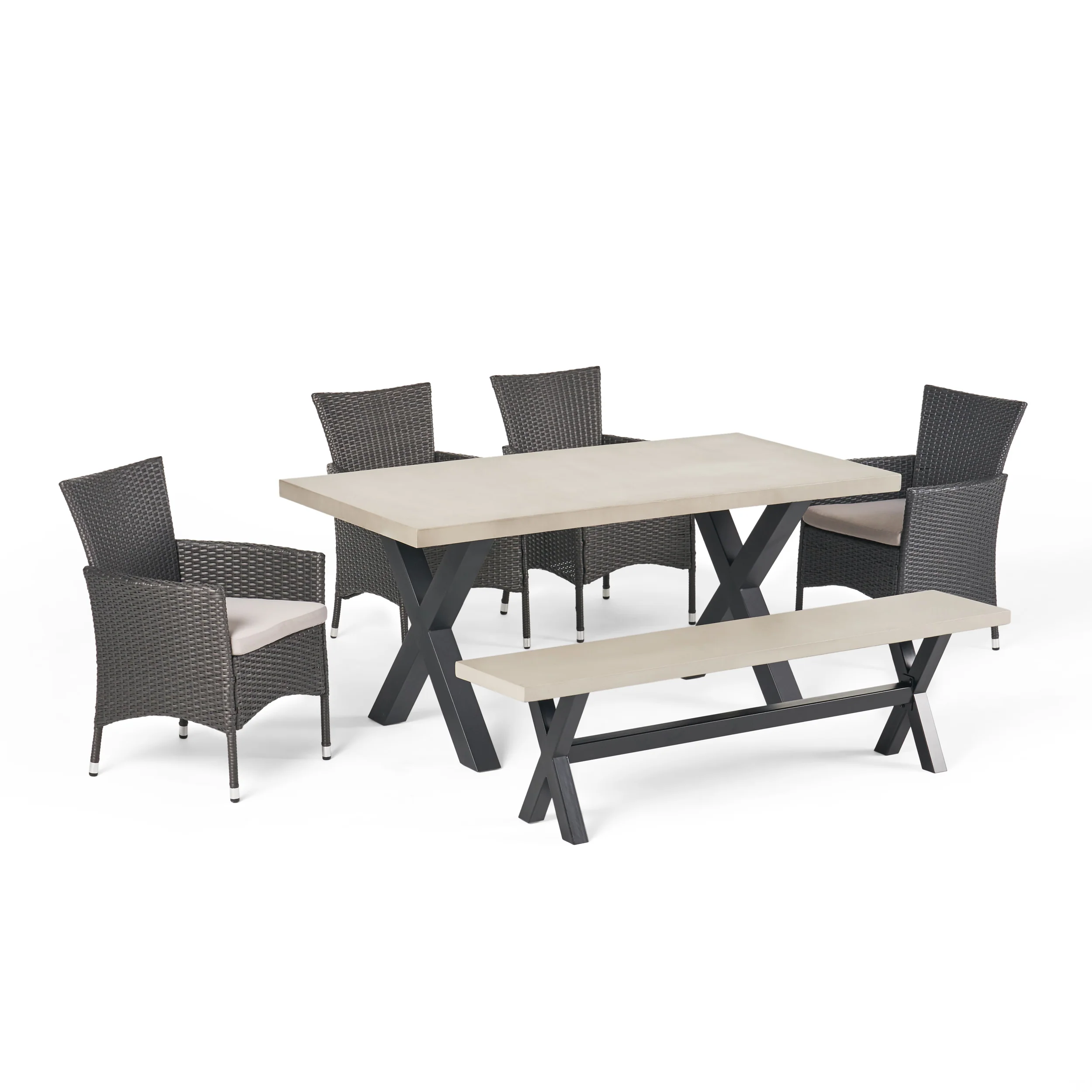 Jaston Outdoor 6 Piece Grey Wicker Dining Set - furnishings