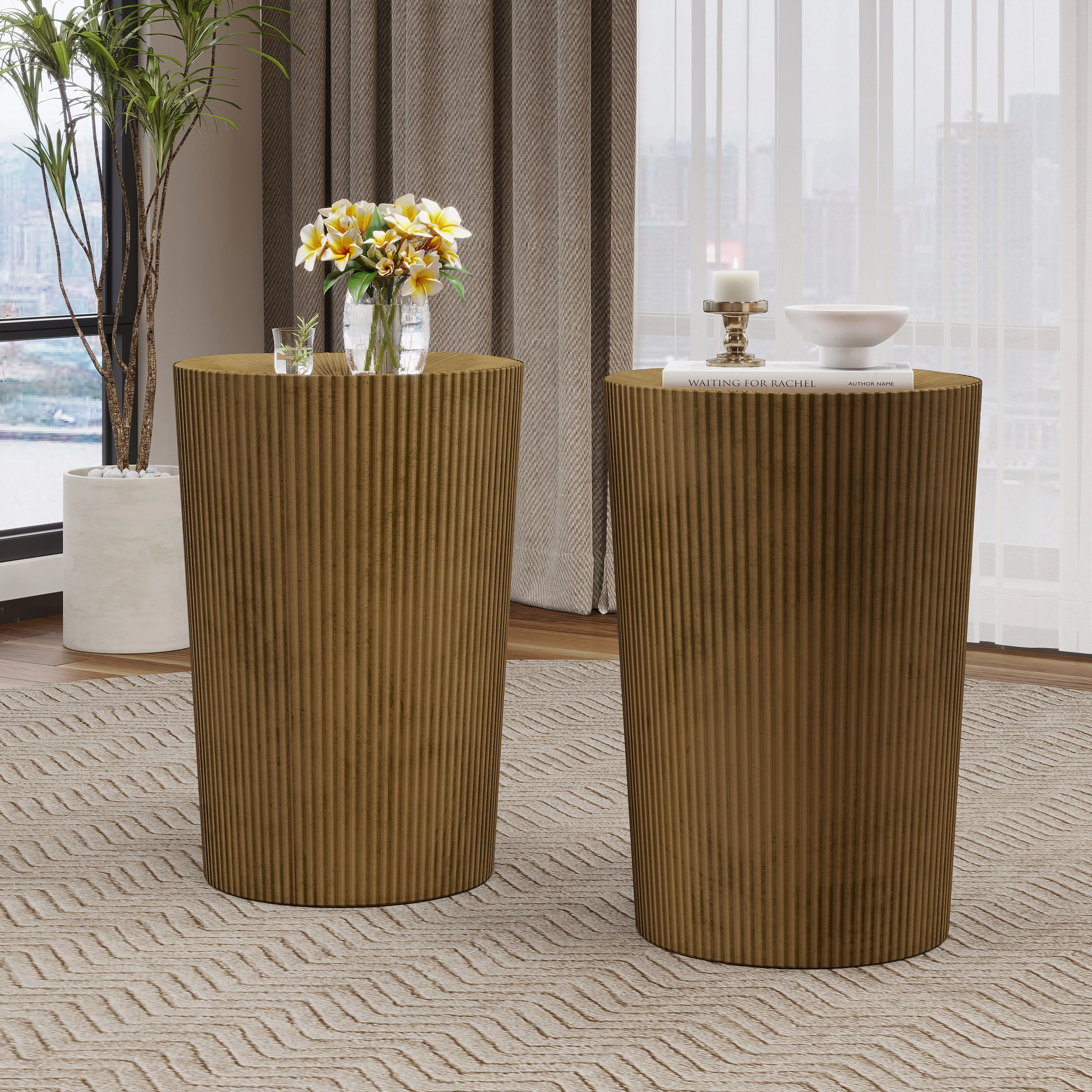 Pamsha Modern Metal Sunburst Side Tables, Set of 2 - furnishings