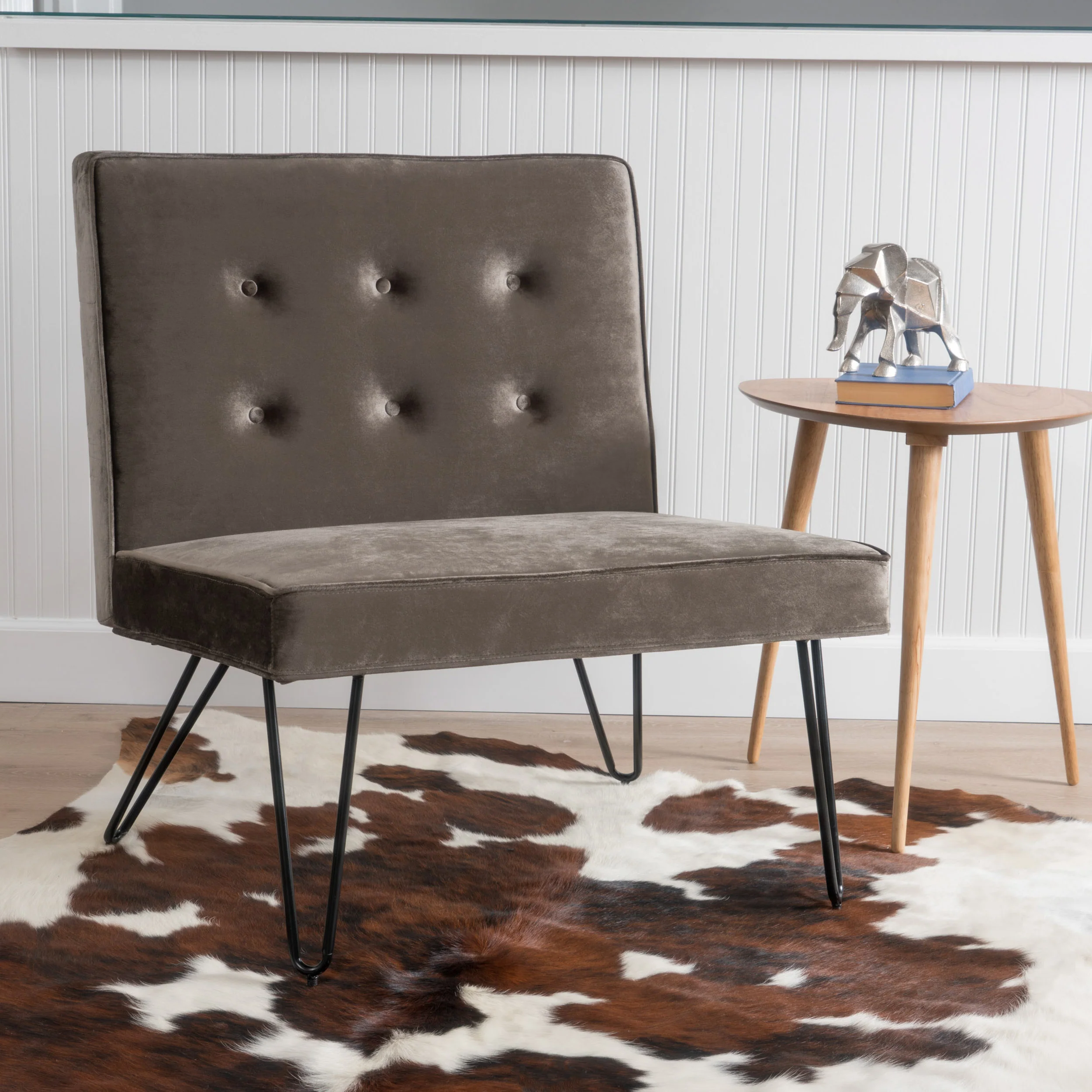DuSoleil Modern Button Tufted Armless Velvet Accent Chair with Hairpin Legs - furnishings