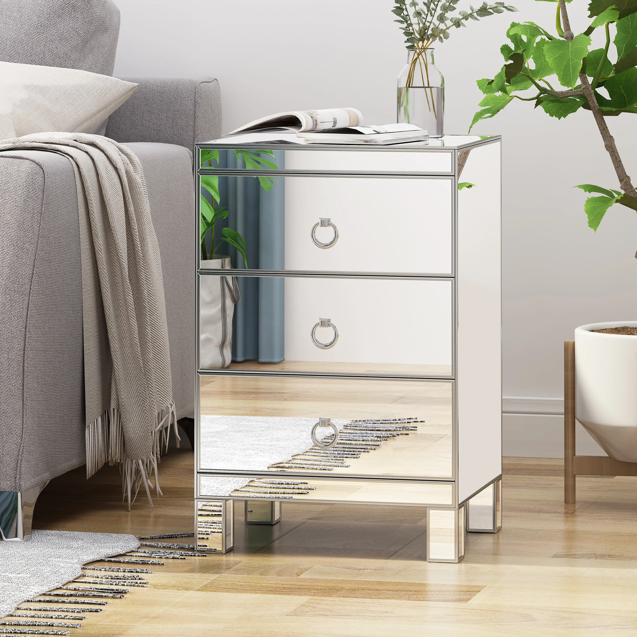 Hedy Modern Mirrored 3 Drawer Cabinet - furnishings