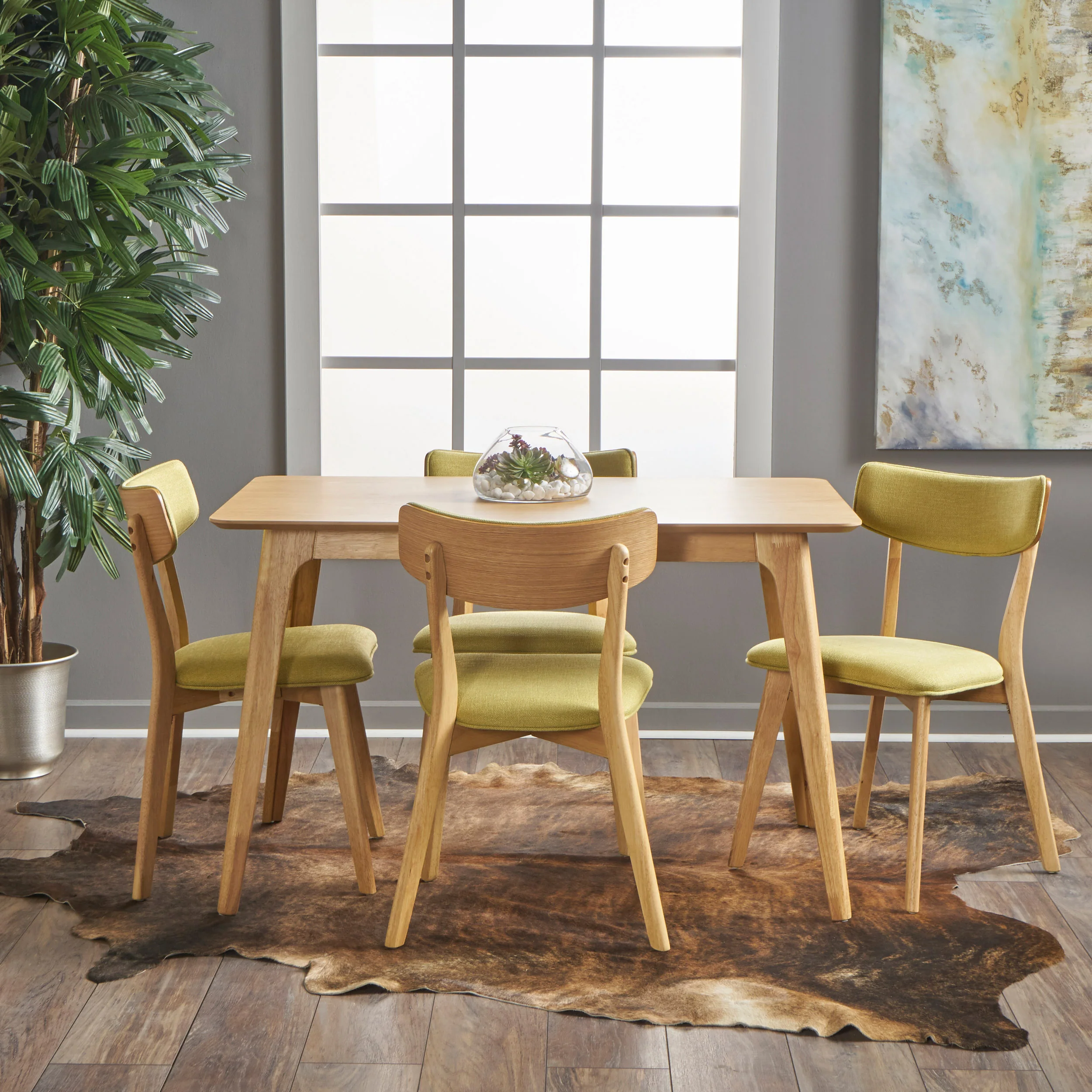 Meanda Mid Century Finished 5 Piece Wood Dining Set with Fabric Chairs - furnishings