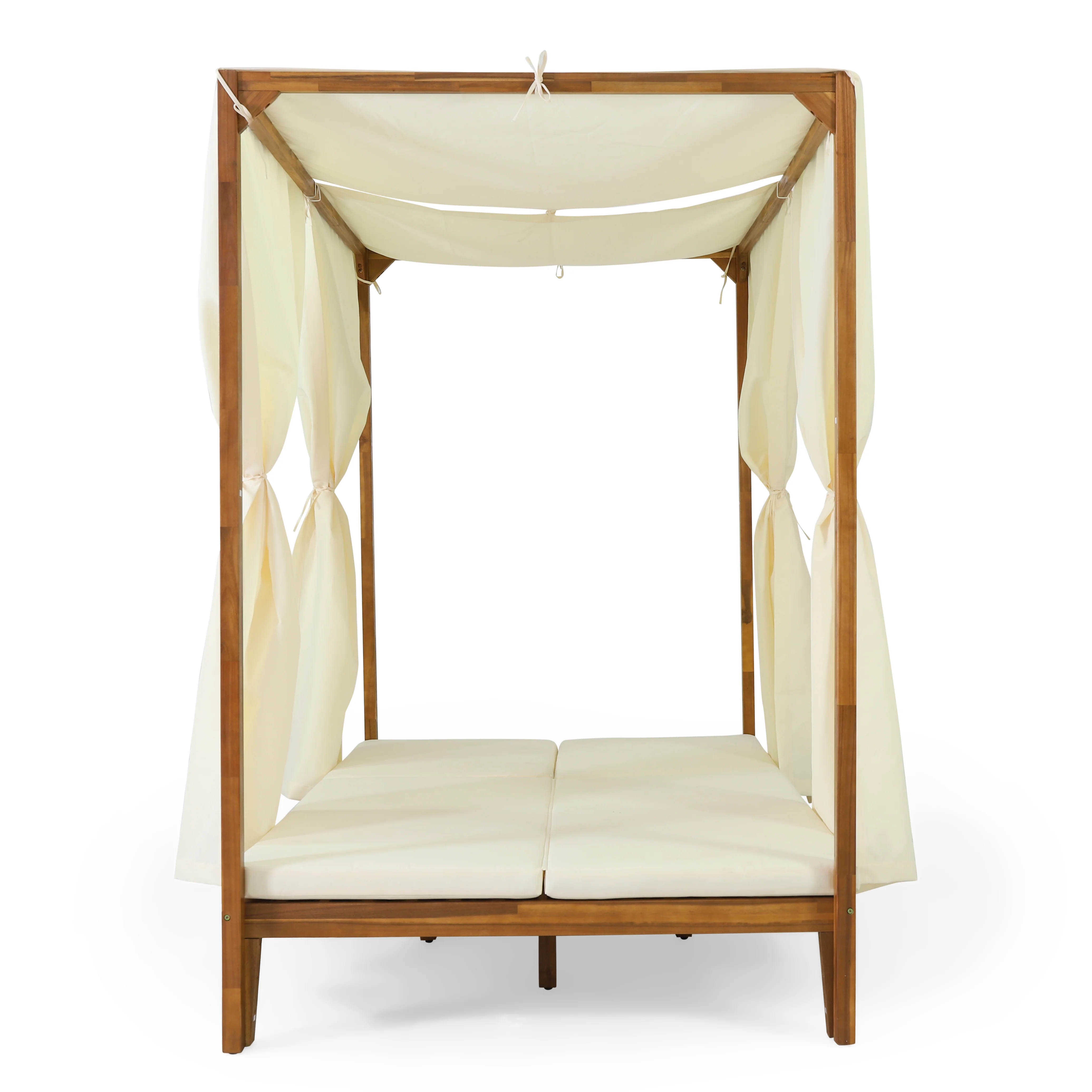 Leaverton Outdoor 2 Seater Adjustable Acacia Wood Daybed with Curtains - furnishings