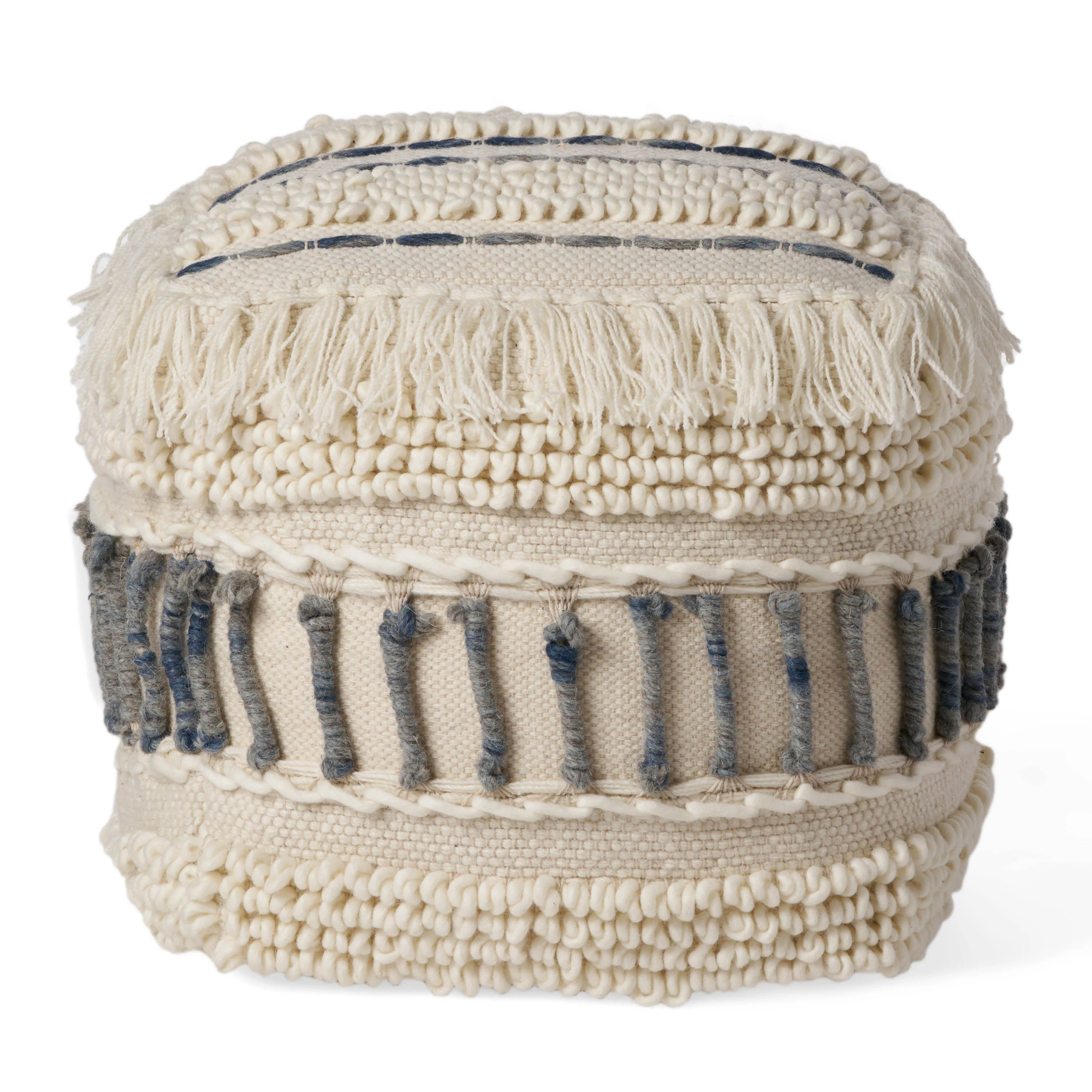 Roth Boho Handcrafted Fabric Cube Pouf - furnishings