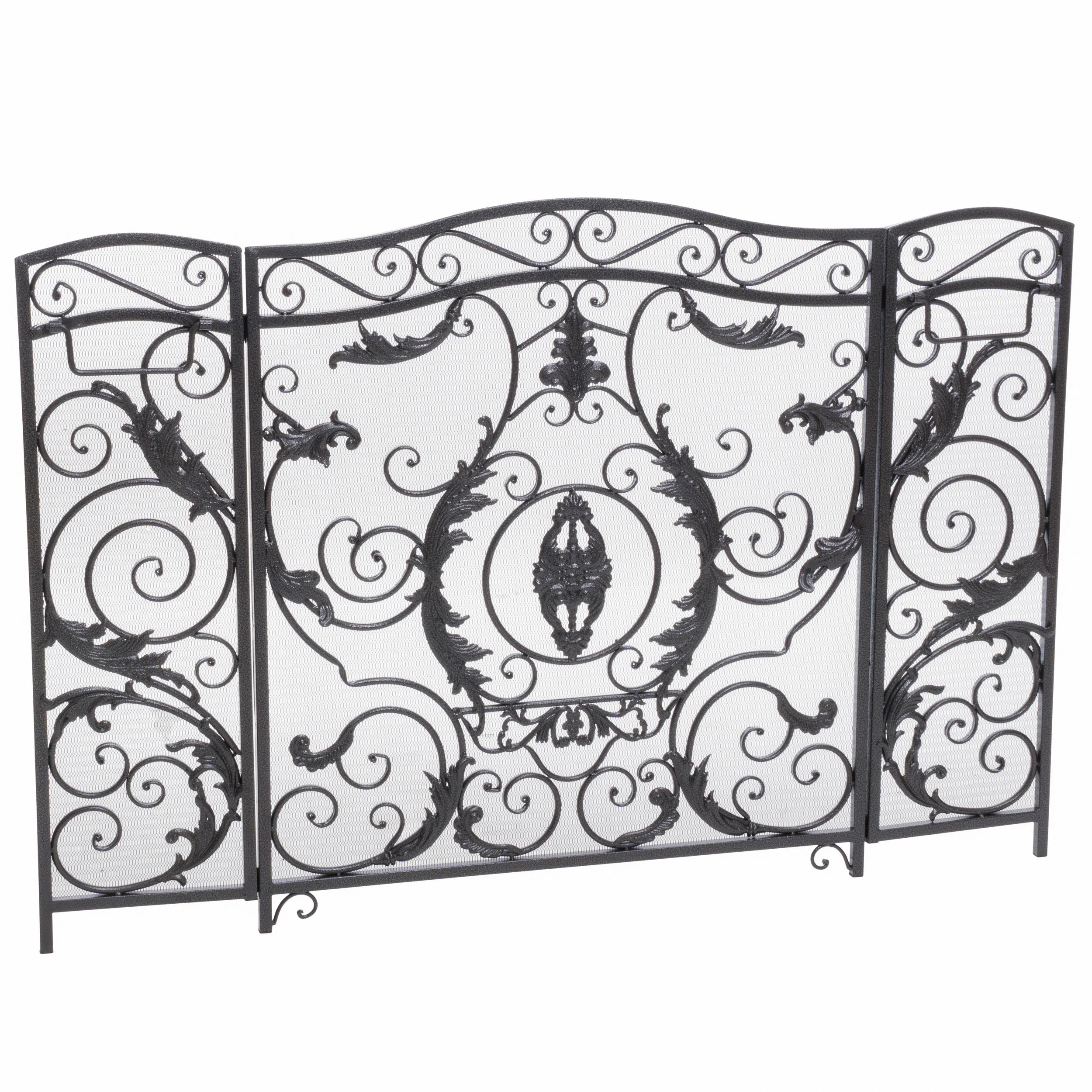 Waterbury Traditional Iron Fireplace Screen, Silver on Black - furnishings