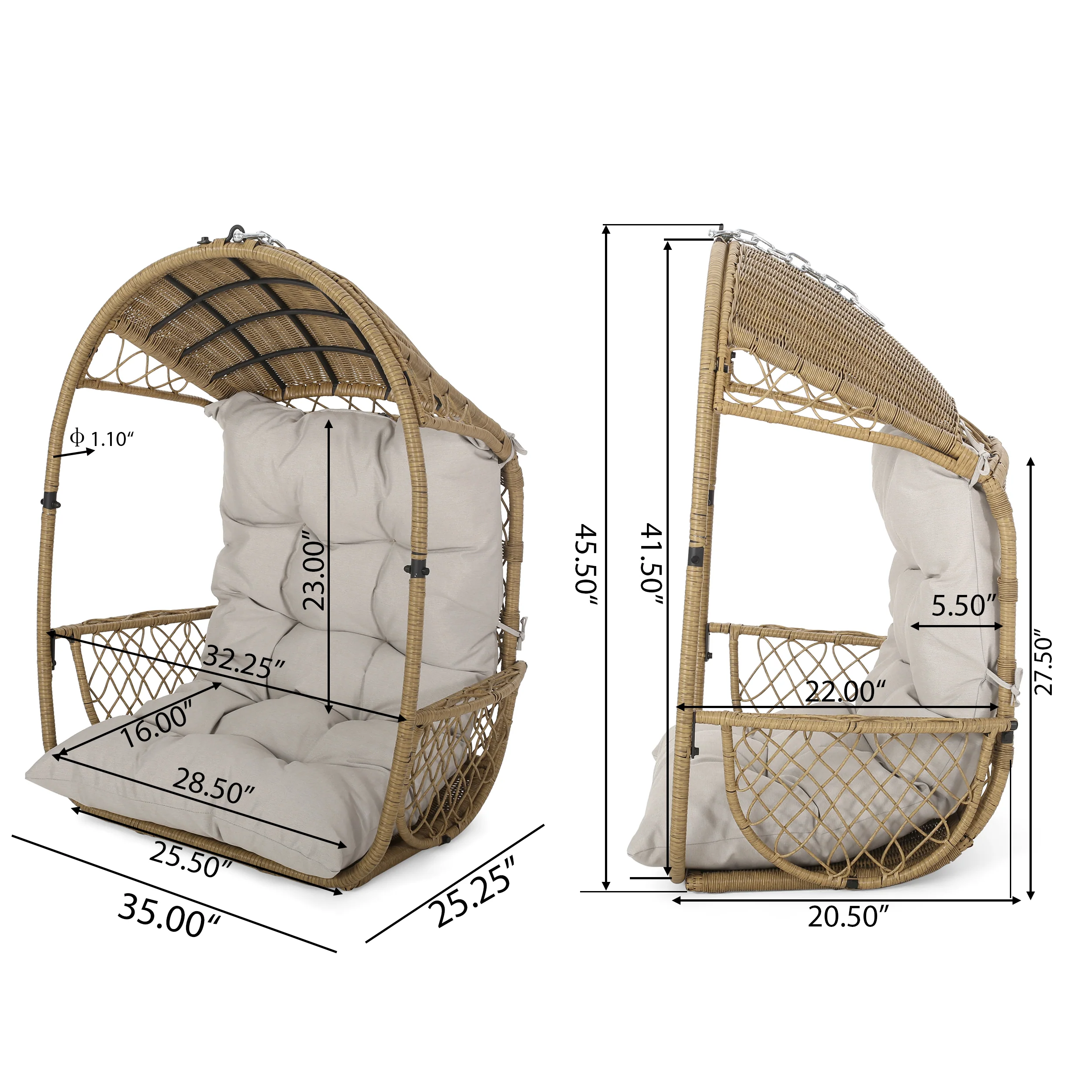 Aydan Outdoor/Indoor Wicker Basket Hanging Chair (NO STAND) - furnishings