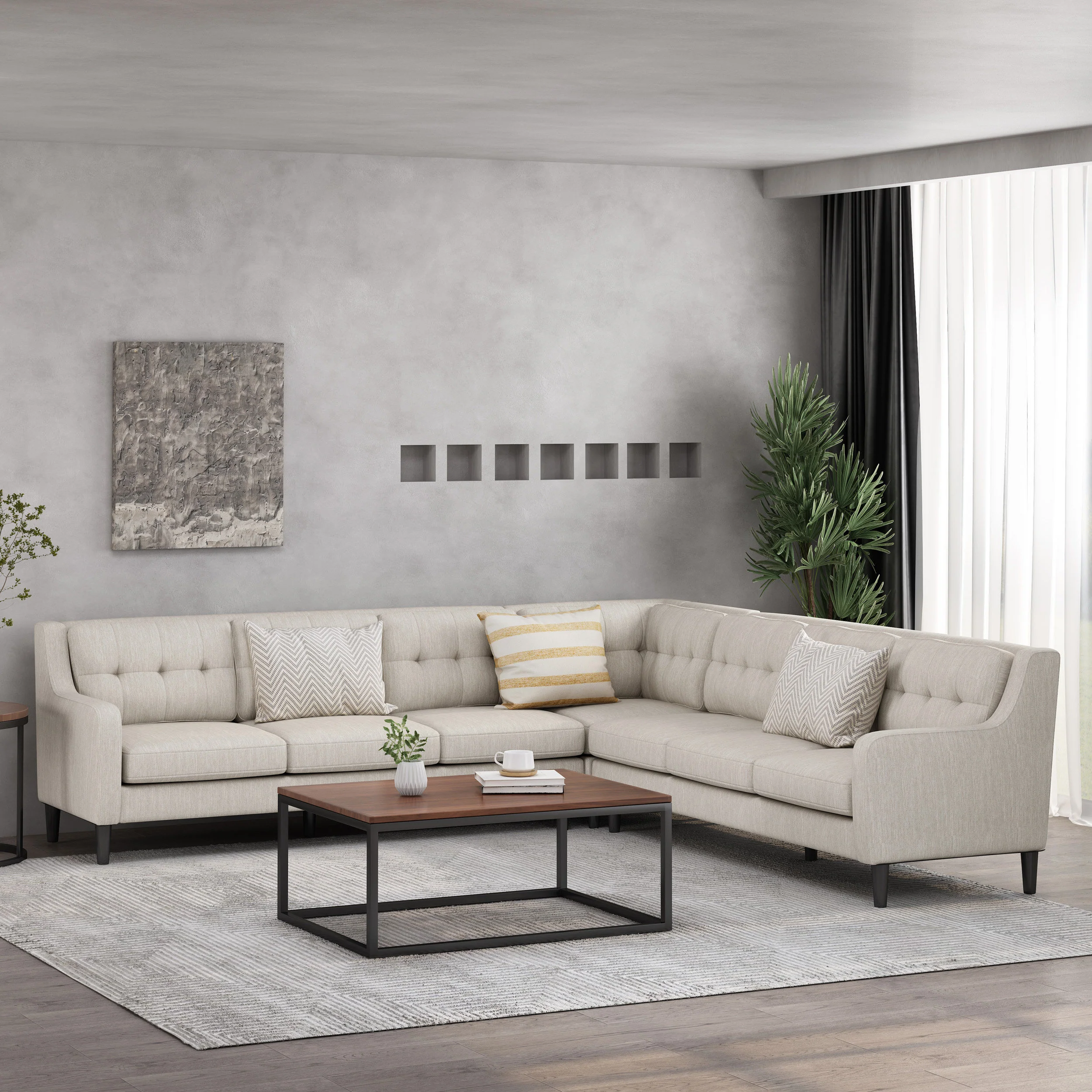 McCone Contemporary Tufted Fabric 7 Seater Sectional Sofa Set - furnishings