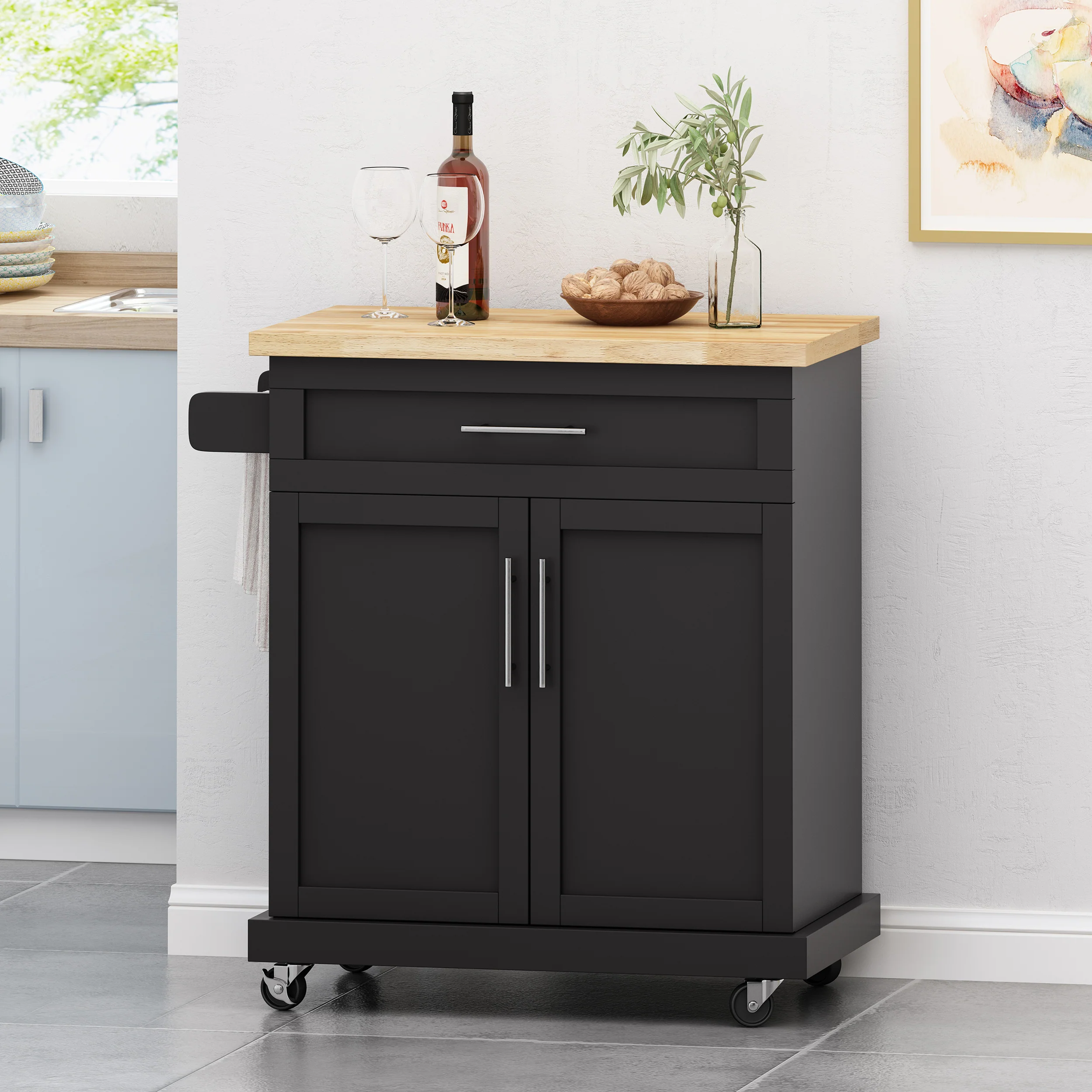 Negley Contemporary Kitchen Cart with Wheels - furnishings