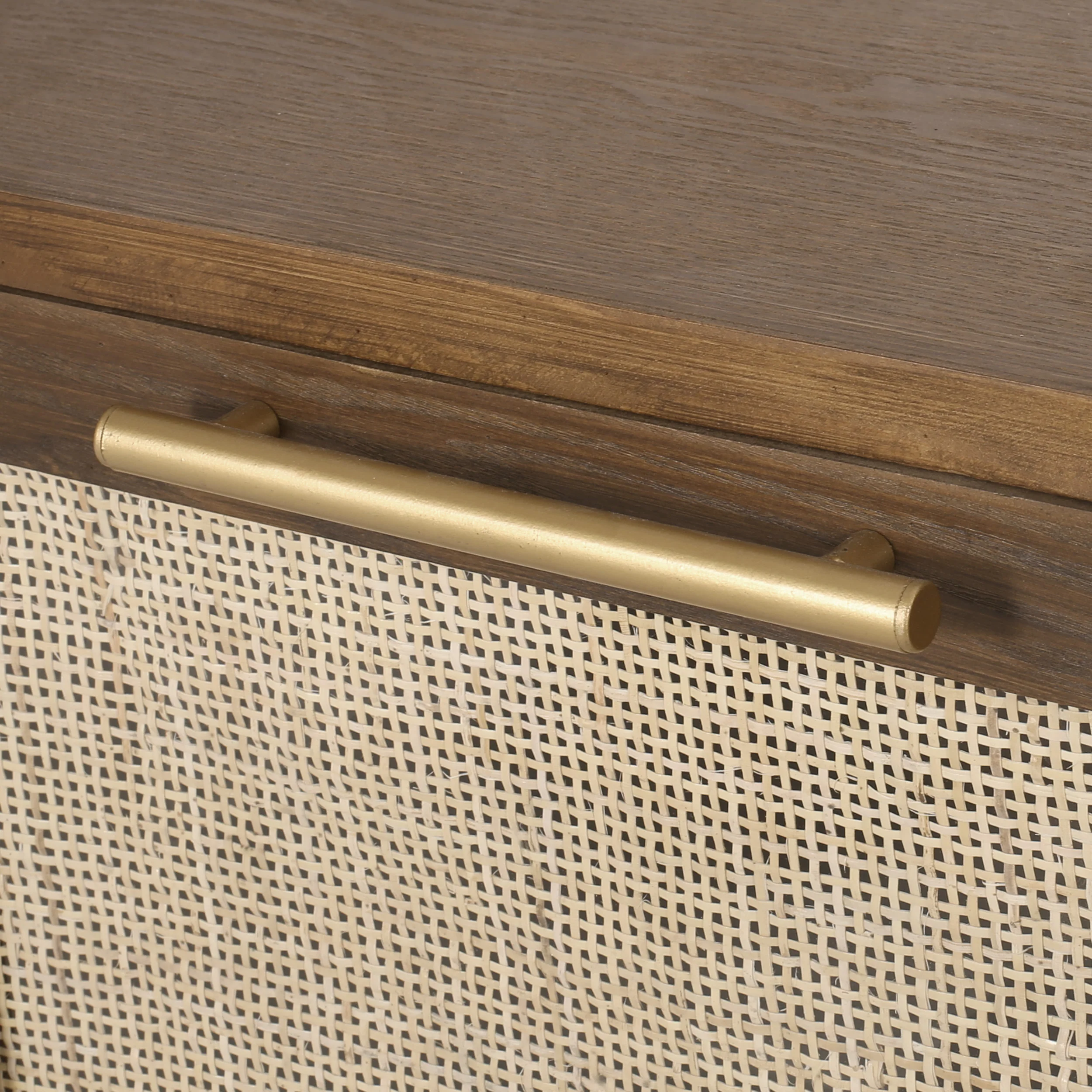 Pilster Contemporary End Table with Storage, Walnut, Natural, and Antique Gold - furnishings