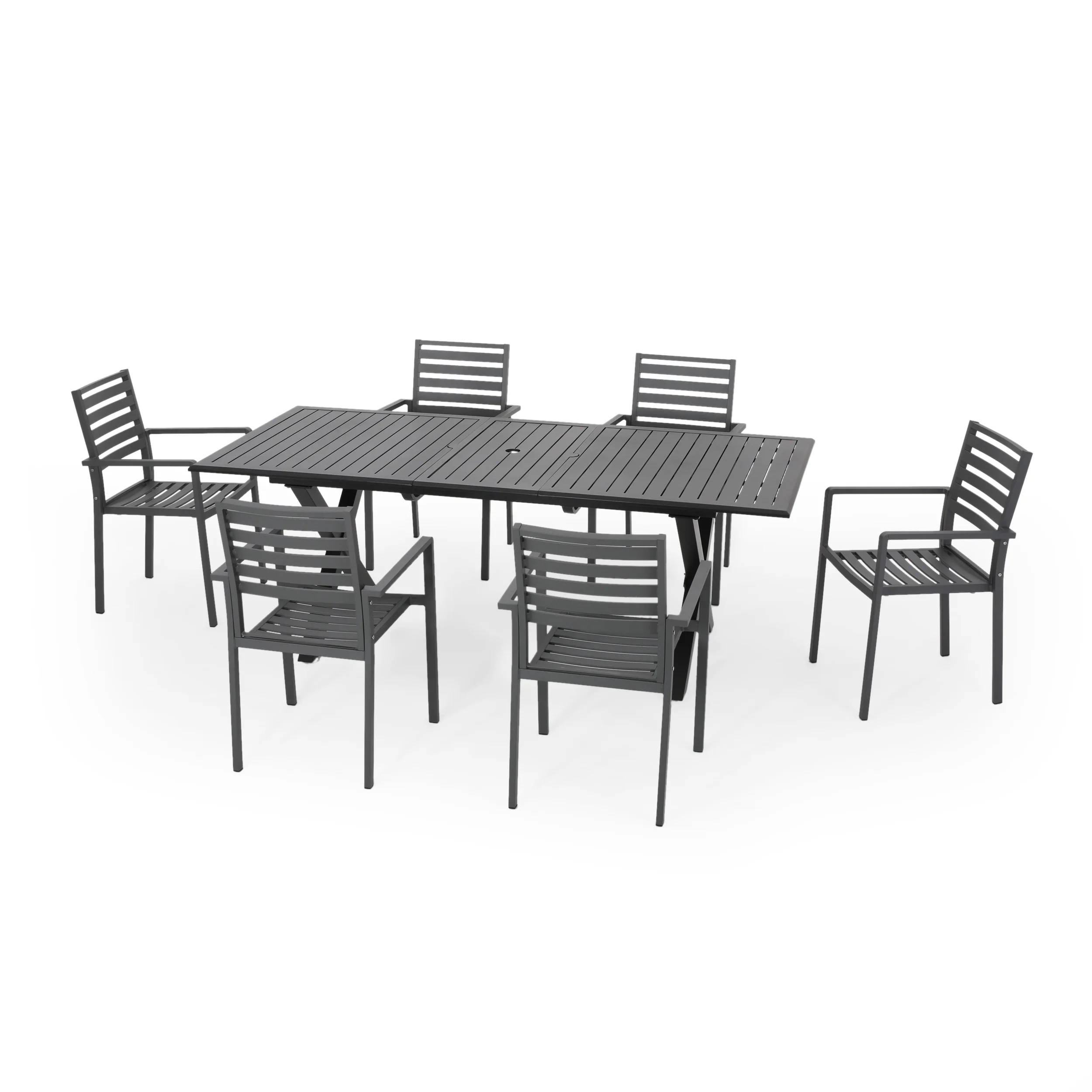 Noxx Outdoor Modern 6 Seater Aluminum Dining Set with Expandable Table - furnishings