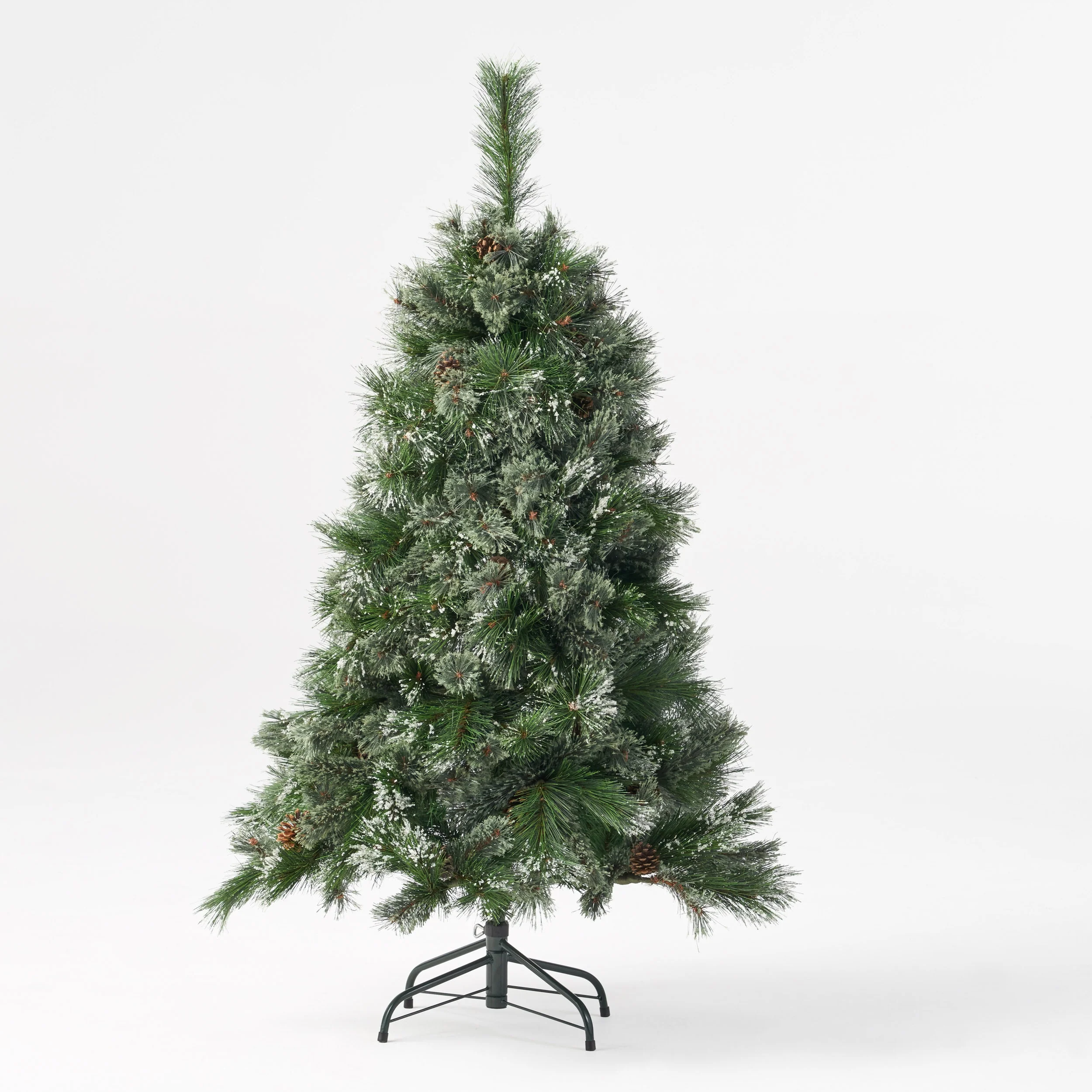 4.5-foot Cashmere Pine and Mixed Needles Hinged Artificial Christmas Tree with Snowy Branches and Pinecones - furnishings