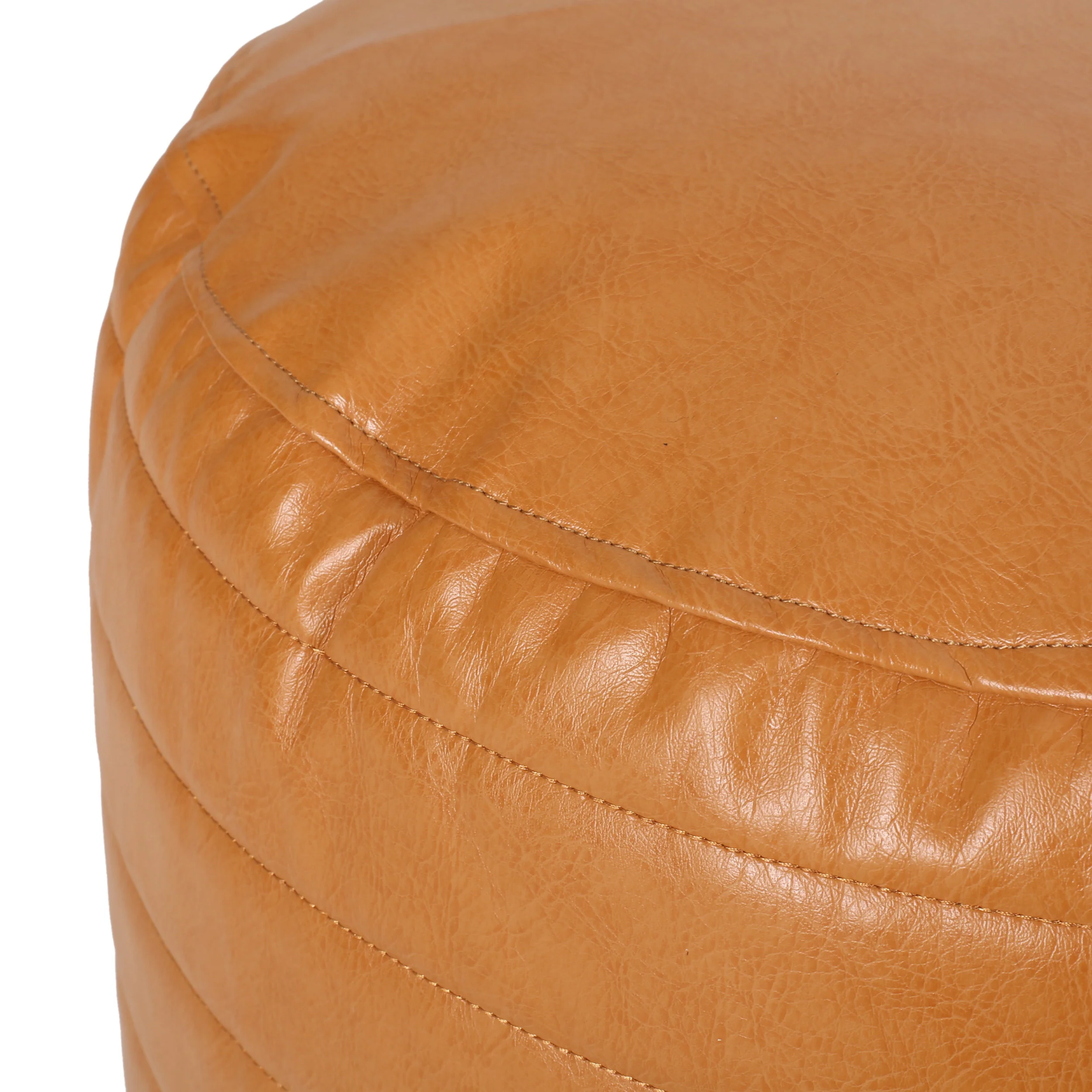 Conrail Contemporary Faux Leather Channel Stitch Pouf - furnishings